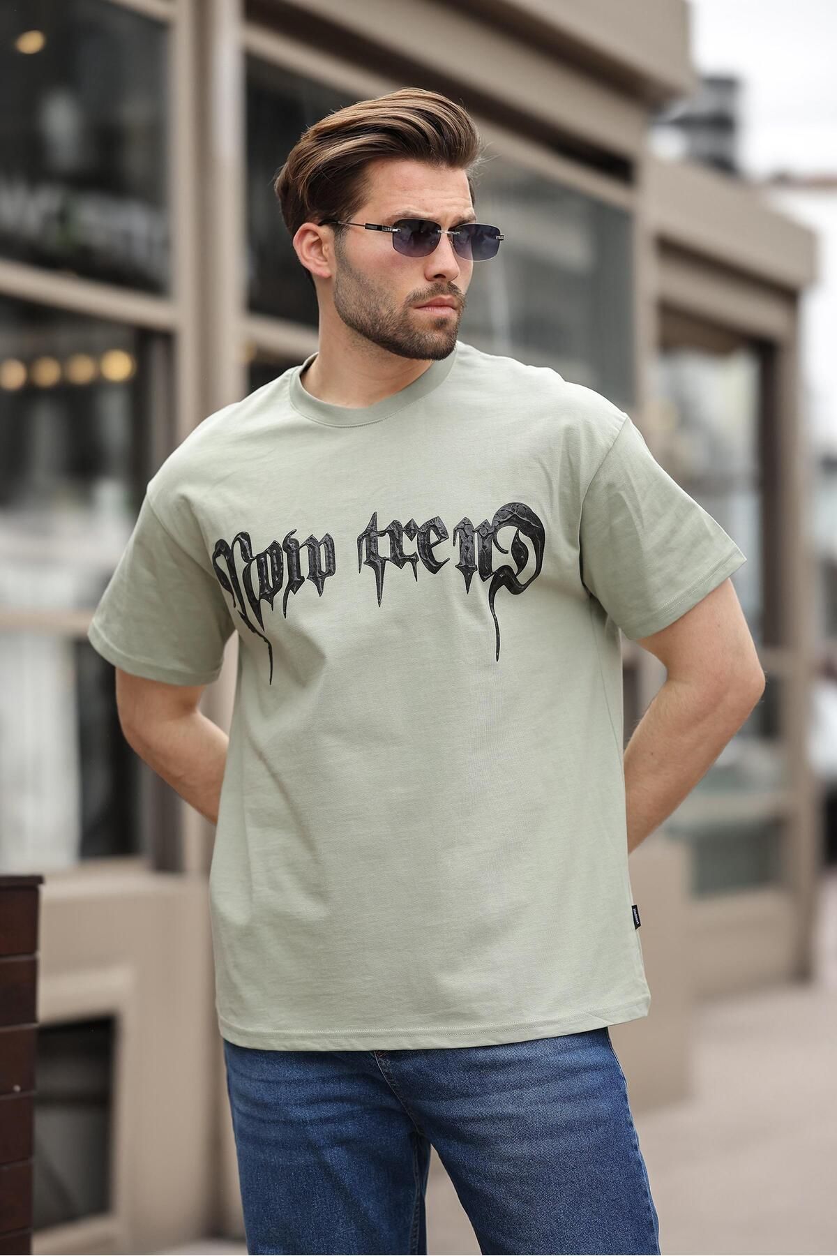 Madmext Mint Yeşili Baskılı %100 Pamuk Erkek T-shirt E7141