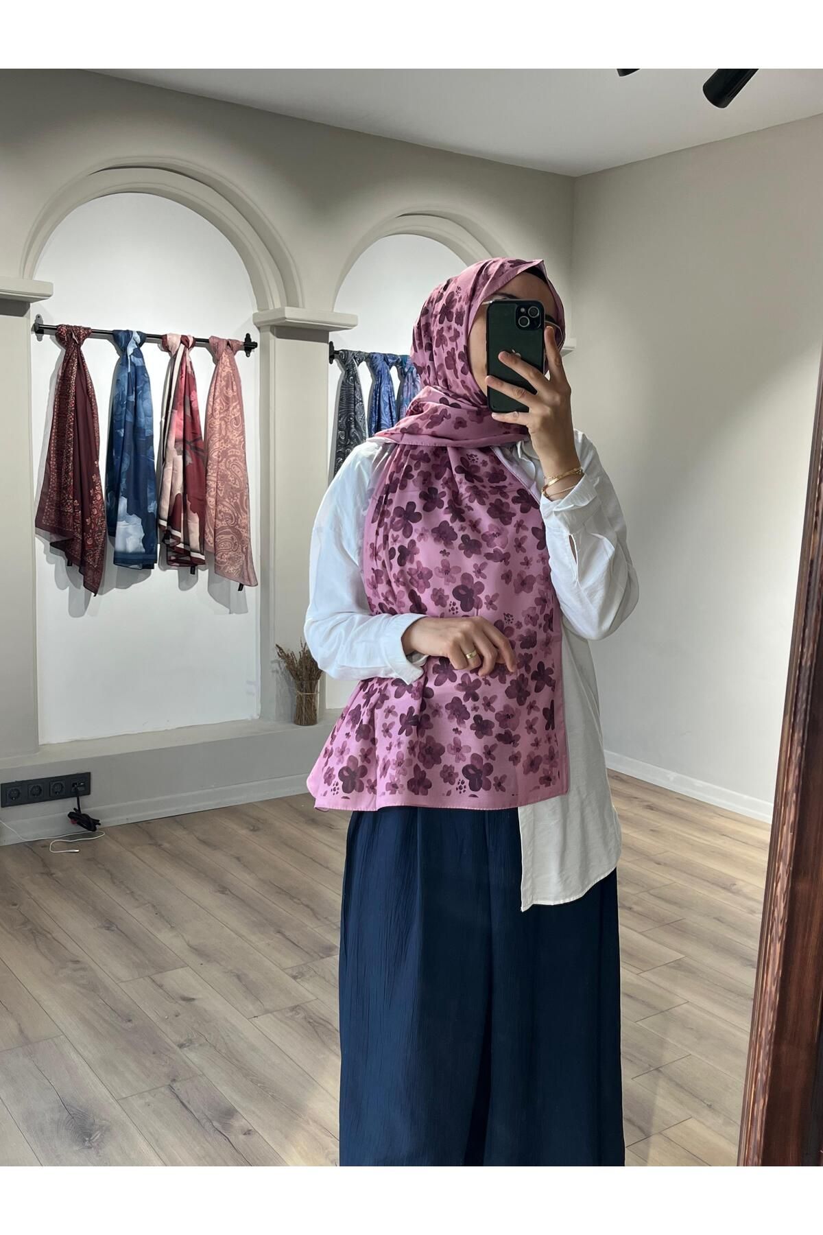 Merwiss Blom Desen Soft Pembe Şal
