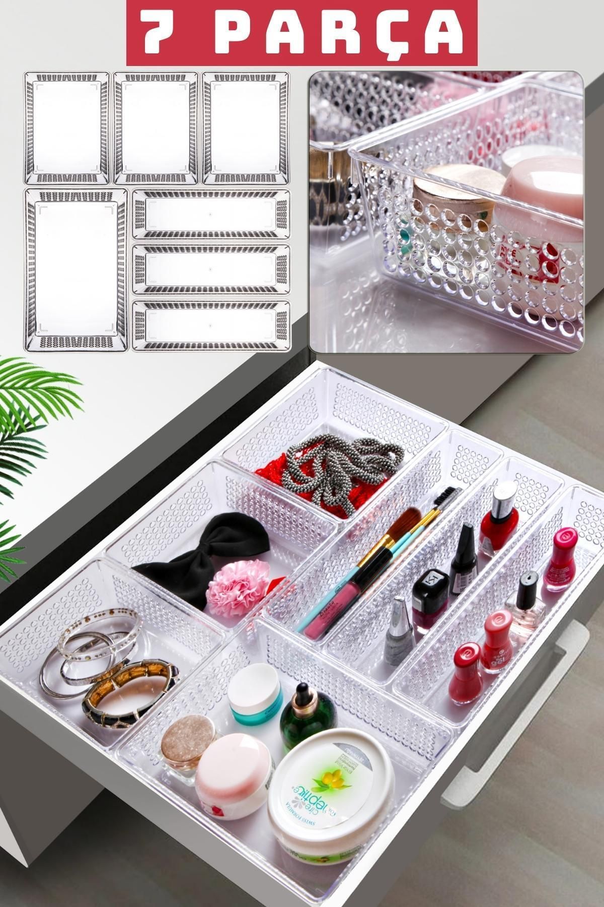 teknotrust 7'li Beyaz Plastik Buzdolabı ve Dolap İçi Düzenleyici Organizer Set