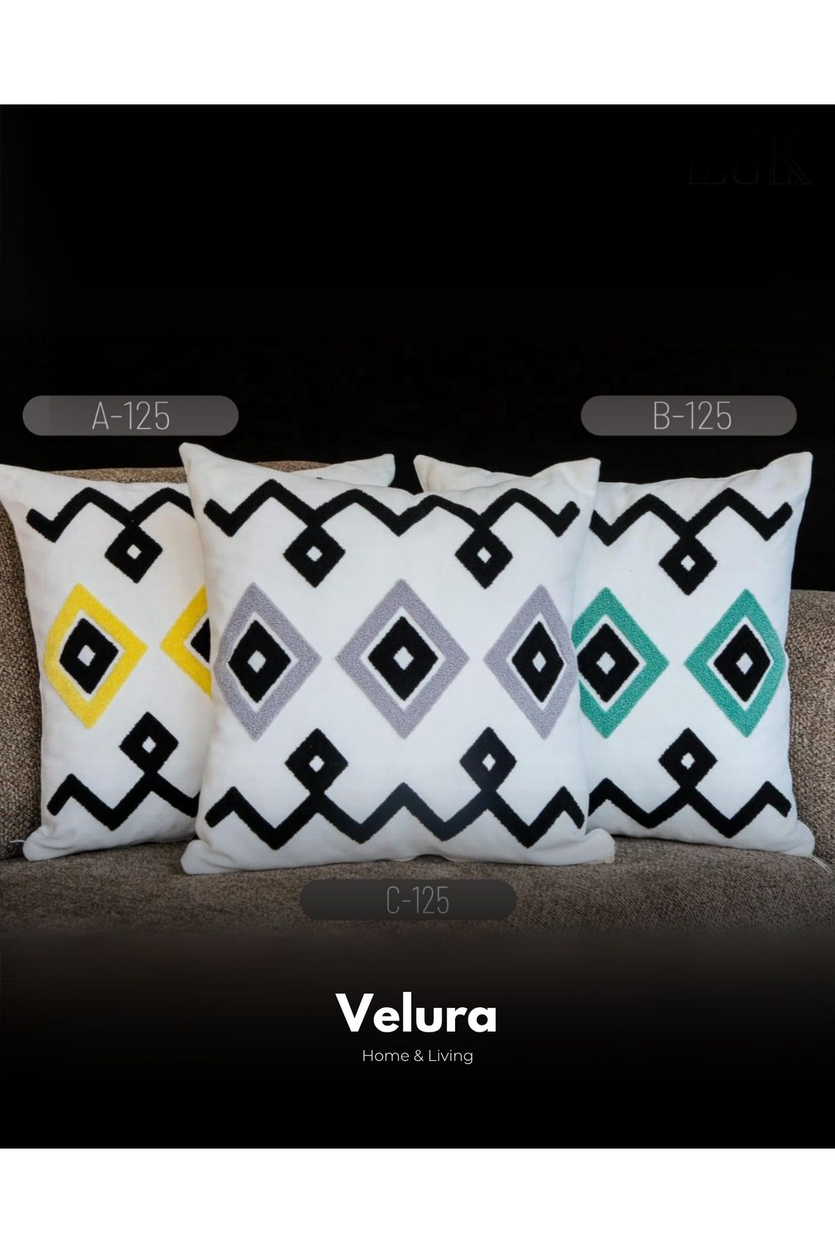 Velura Home & Living Dekoratif Kırlent & Pinterest Kırlent & Keten Kumaş - Nakış İşleme & A125-B125-C125