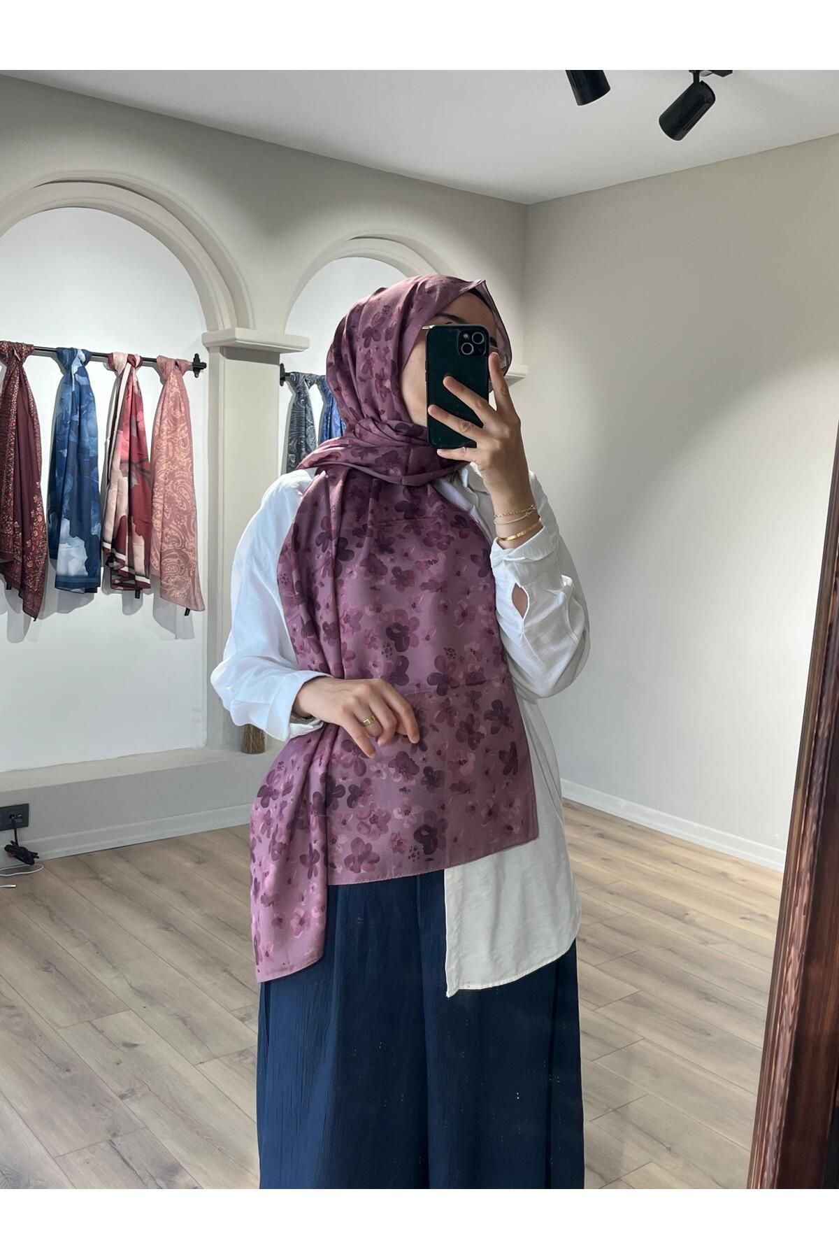 Merwiss Blom Desen Soft Mor Şal