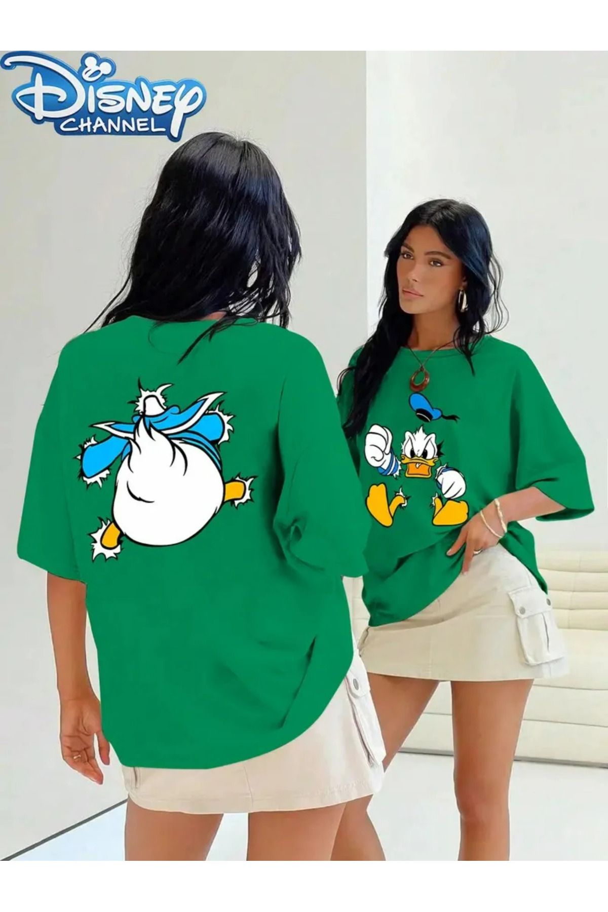New Shine Kadın Çift Taraflı Donald Duck Grafik Baskılı T-shirt