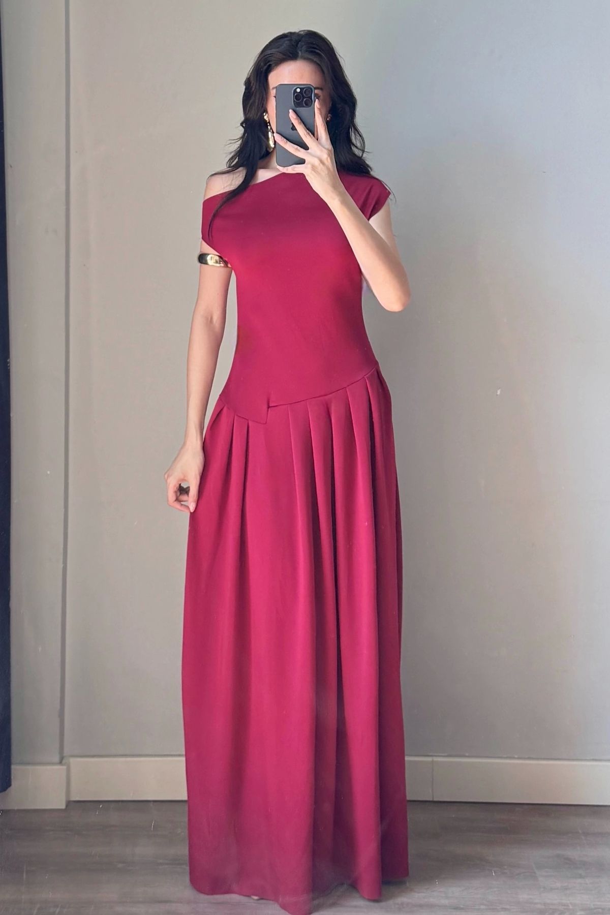 Eka Kadın Bordo Tek Omuz Elbise 0994-0098