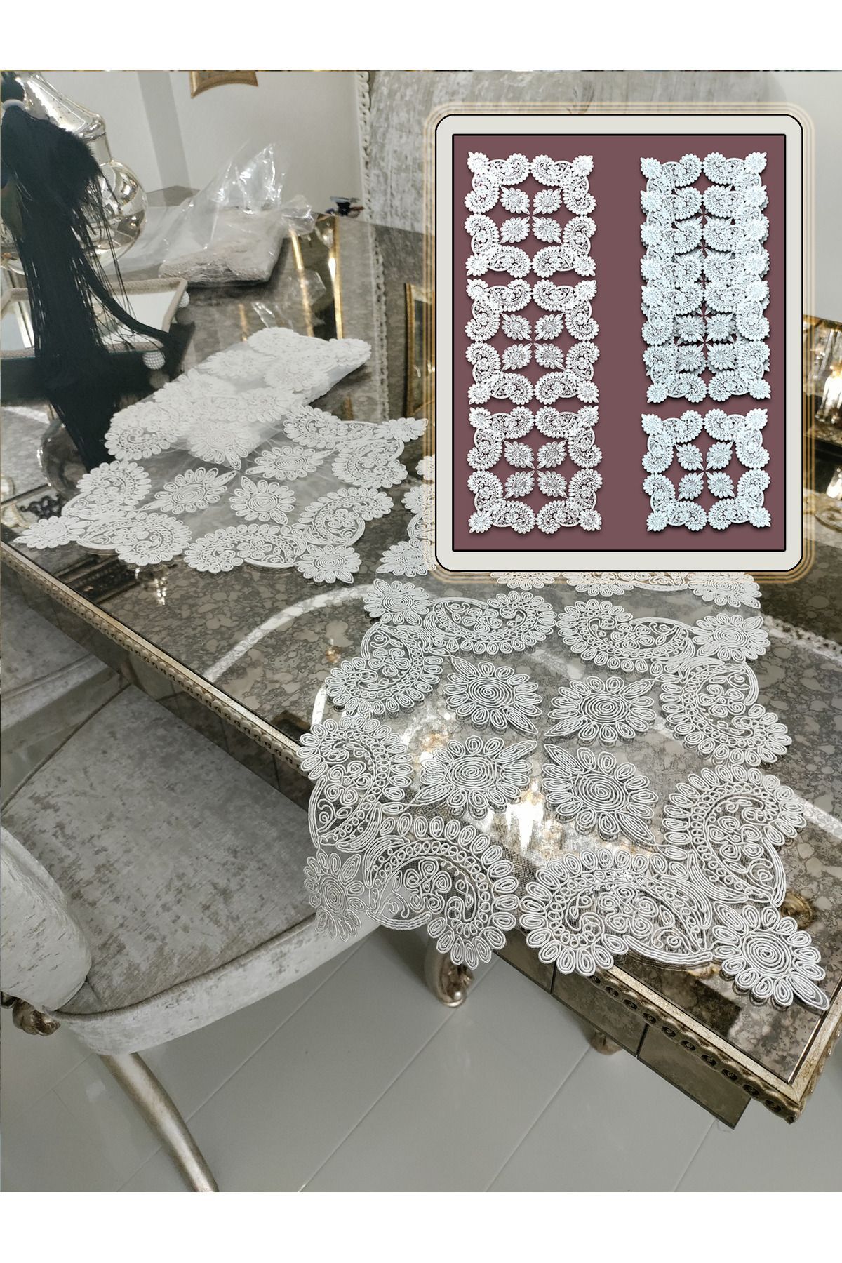 Elioure 6 Kişilik Kare Supla ve Runner Mutfak Seti Çiçek Desenli, Şık ve Çeyizlik