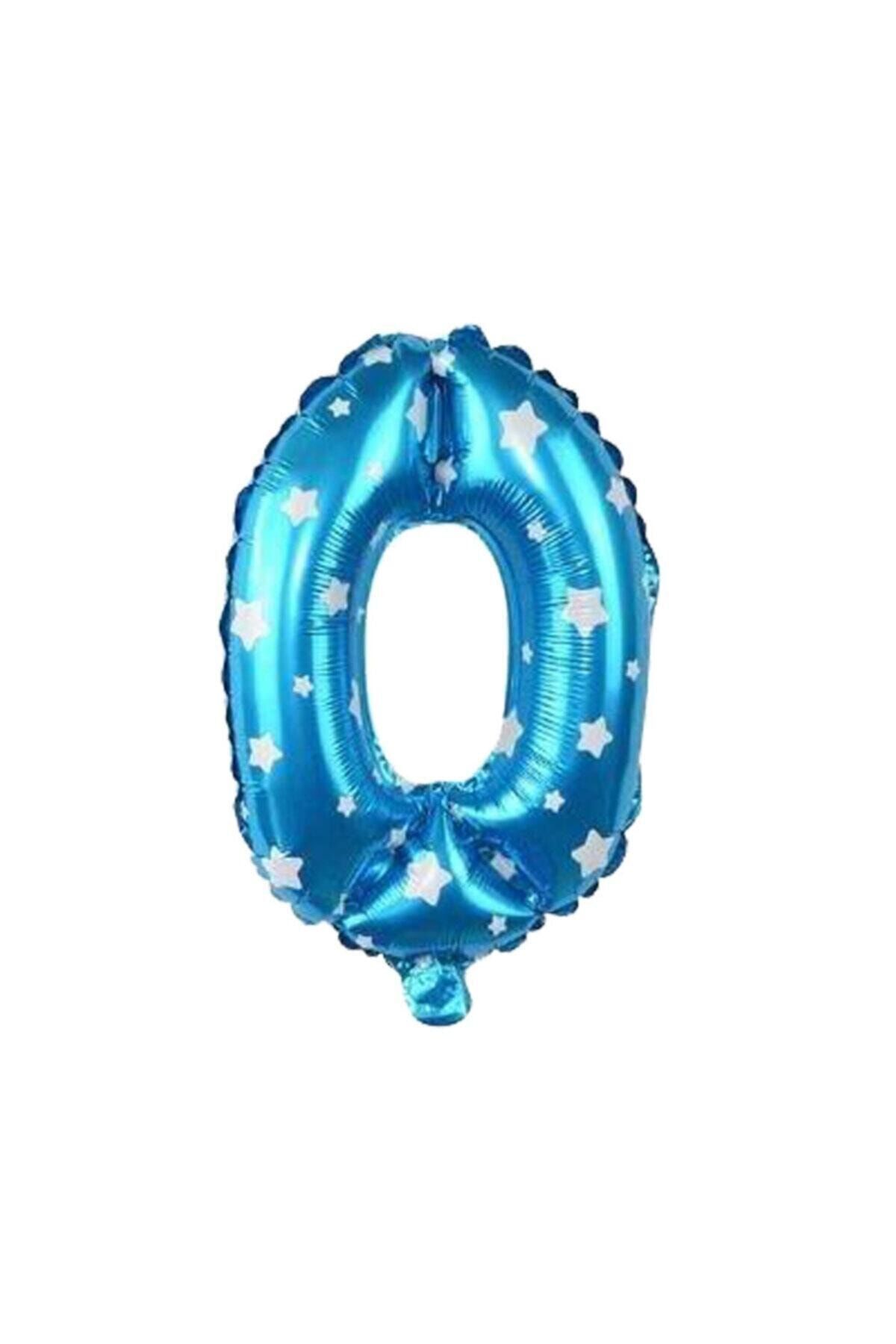 EA HOME Folyo Balon 0 Rakam Mavi Renkli, Yıldız Desenli 16 Inç (40 Cm)