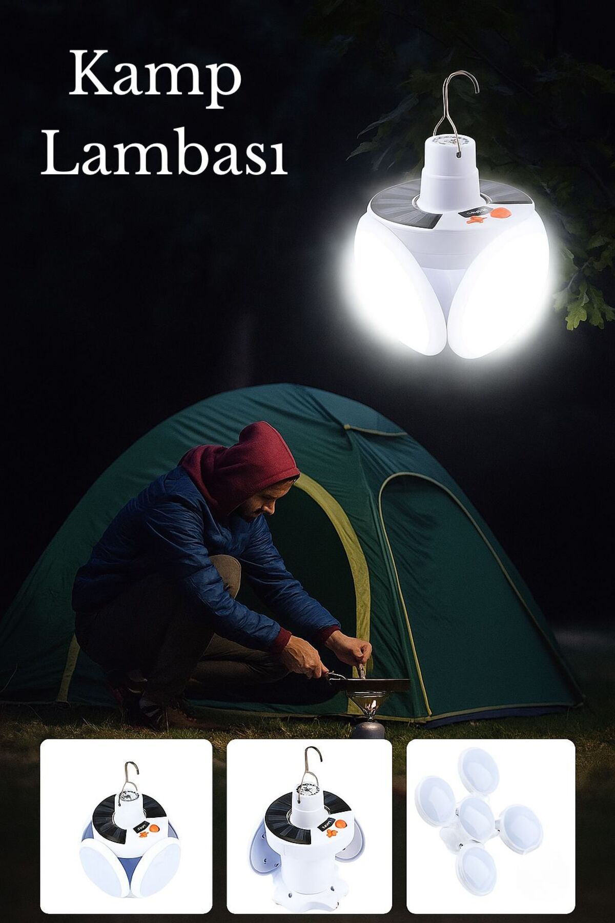 Kelepir Fırsatlar SOLAR PANELLİ ŞARJLI ÇİFT BATARYALI 5Lİ KATLANABİLİR ACİL DURUM KAMP LAMBASI BASİT KULLANIM