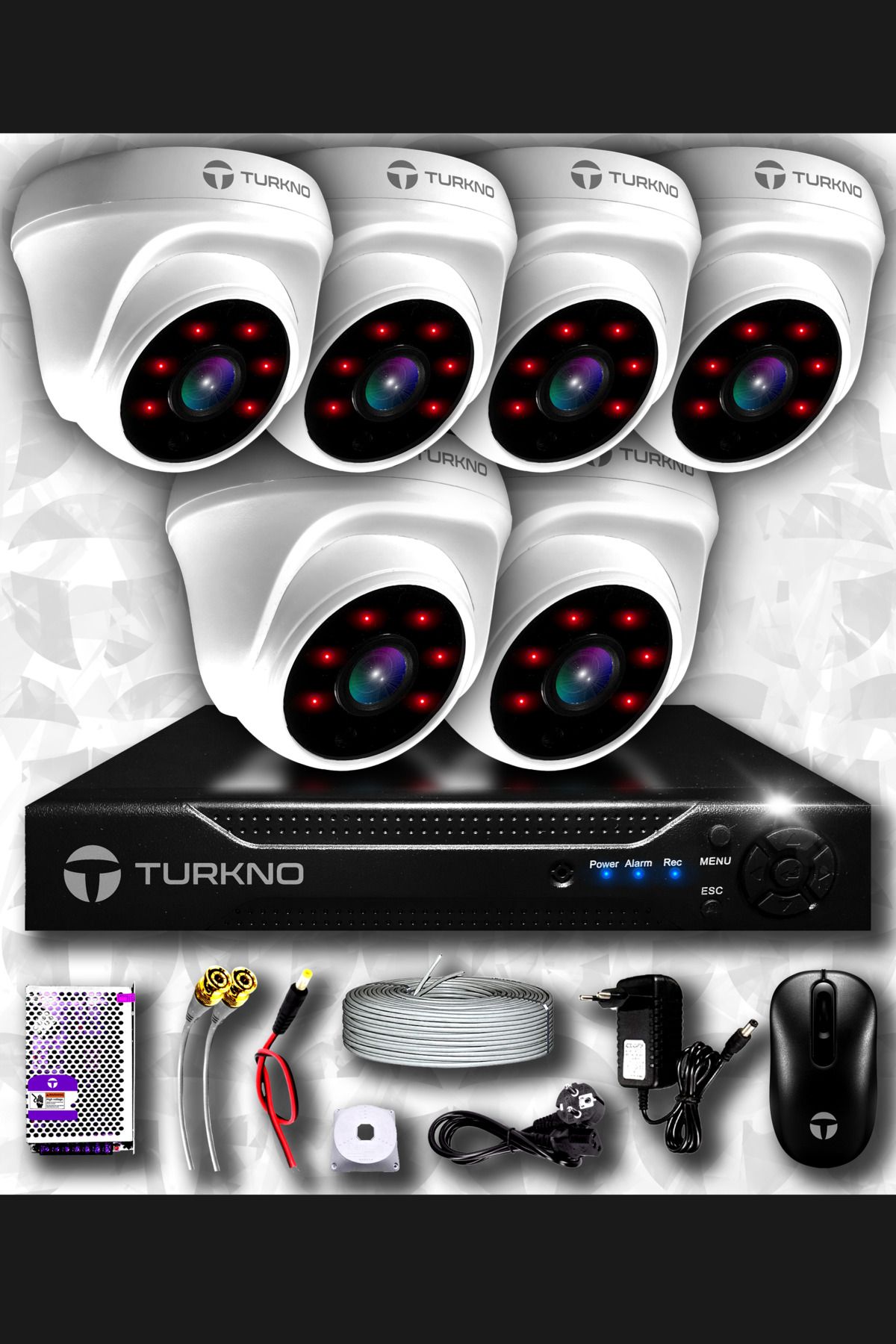 Turkno 6 Kameralı Domia 6 Iç Kamera Set Hdd'siz Full Hd Gece Görüşlü Güvenlik Kamerası Sistemi