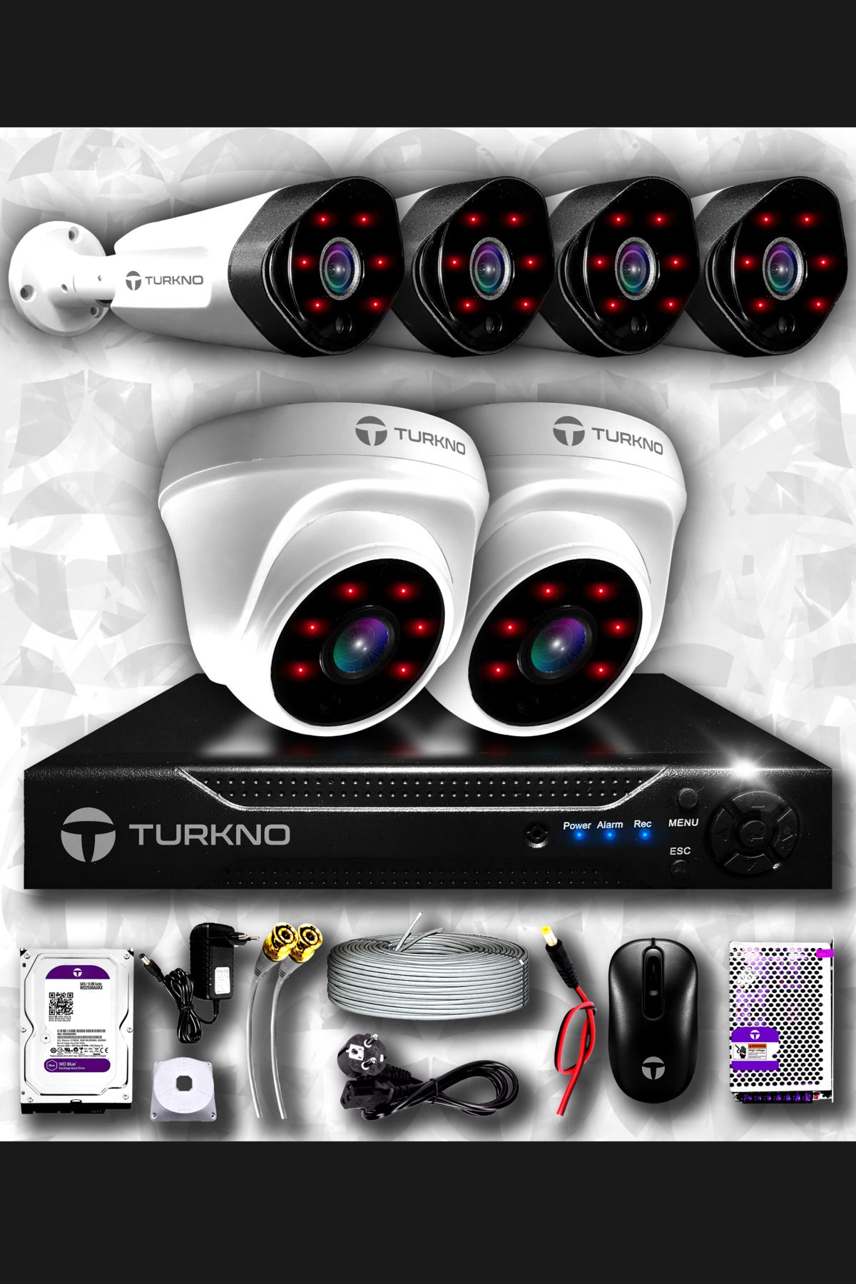 Turkno 6 Kameralı Galia 2 Iç Kamera Set 250 Gb Hdd Full Hd Gece Görüşlü Güvenlik Kamerası Sistemi