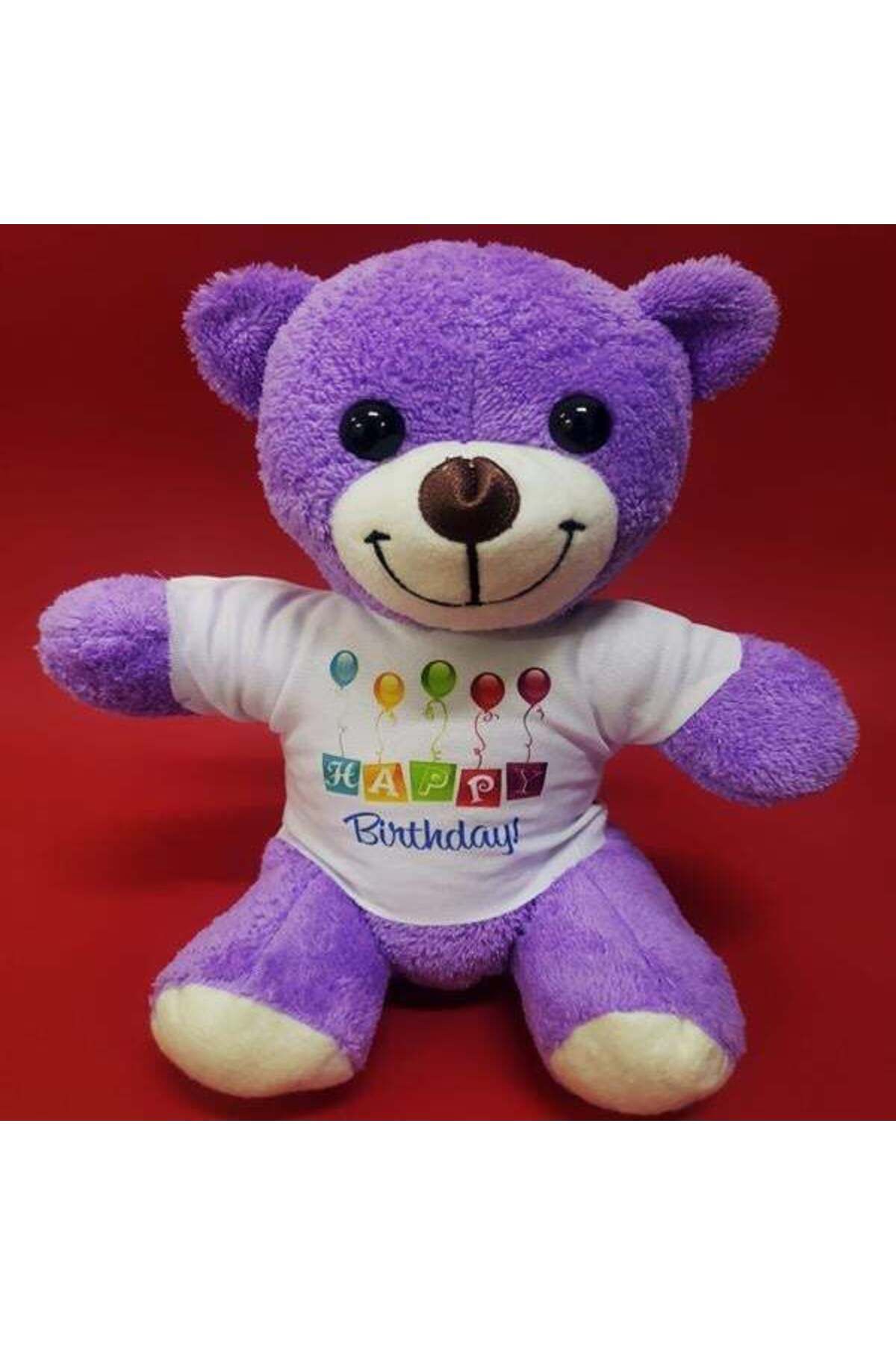 Vemora Happy Birthday Tişörtlü Peluş Mor Ayıcık