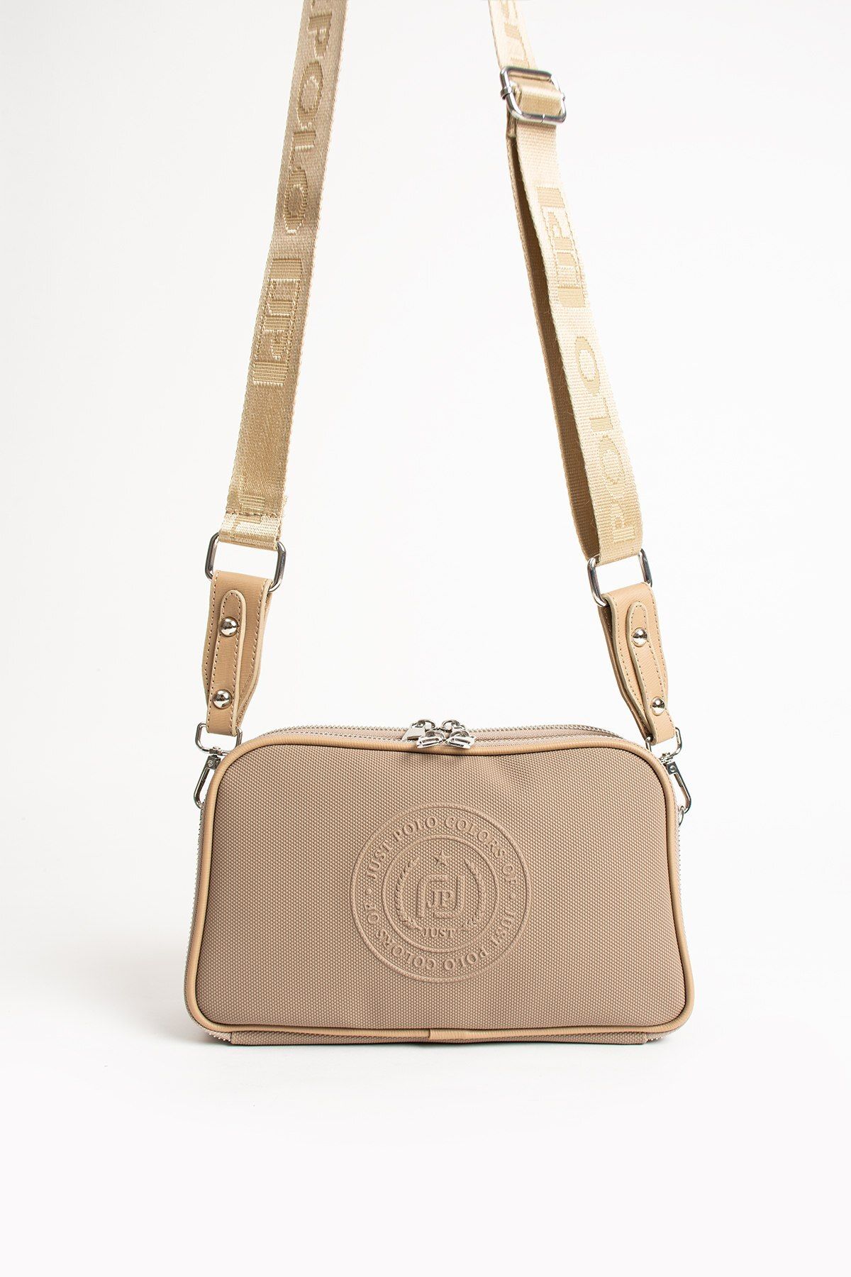 Just Polo Bonnie 6000 LK Suni Deri Marka Baskılı 5 Bölmeli Kadın Postacı Ve Omuz Çantası (Ebat:26x16 Cm)