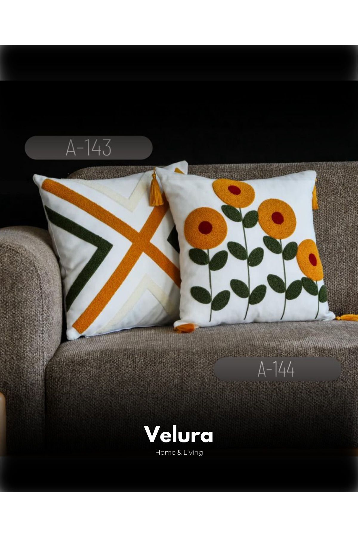 Velura Home & Living Dekoratif Kırlent & Pinterest Kırlent & Keten Kumaş - Nakış İşleme & A143-A144