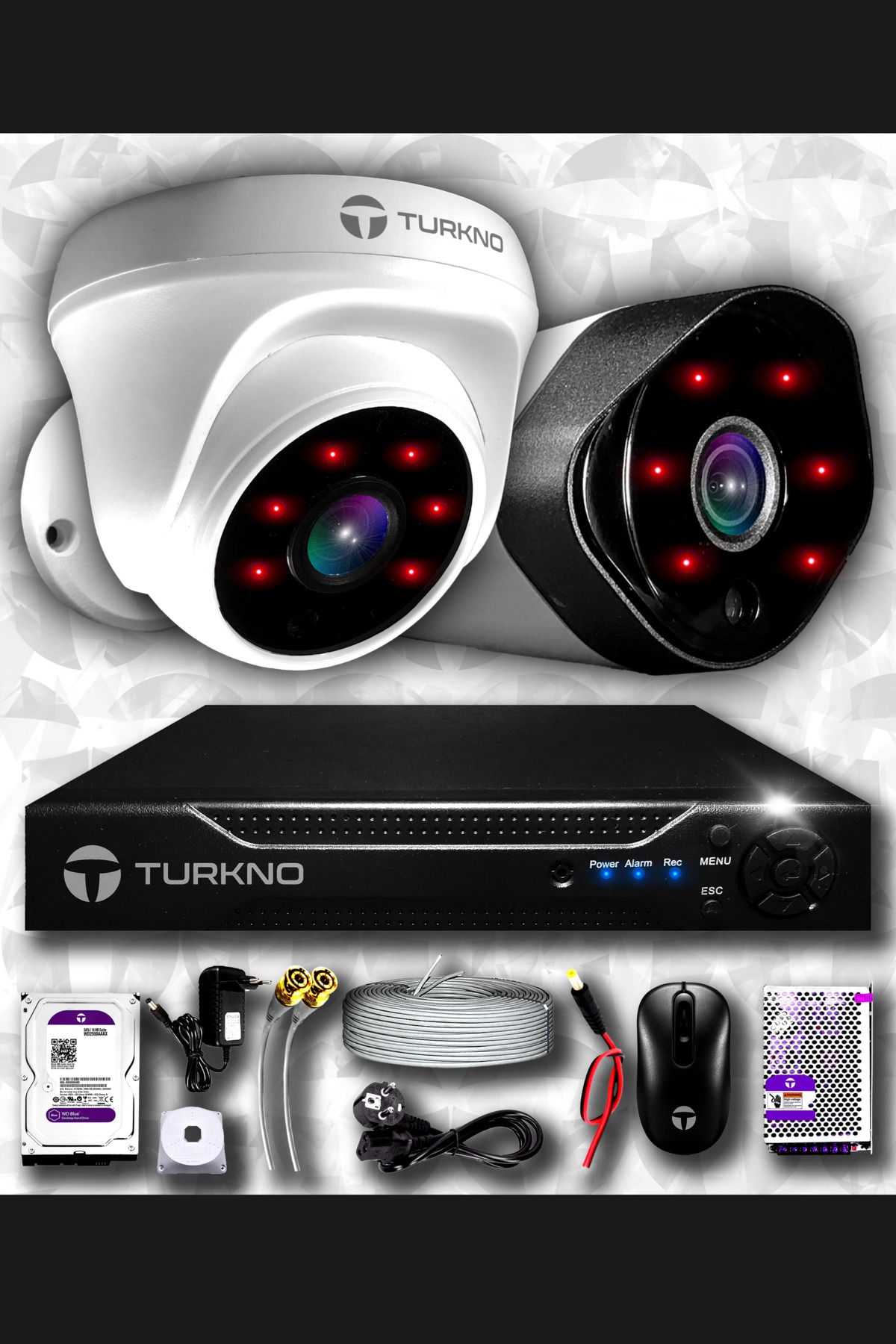 Turkno 2 Kameralı Galia 1 Iç Kamera Set 250 Gb Hdd Full Hd Gece Görüşlü Güvenlik Kamerası Sistemi