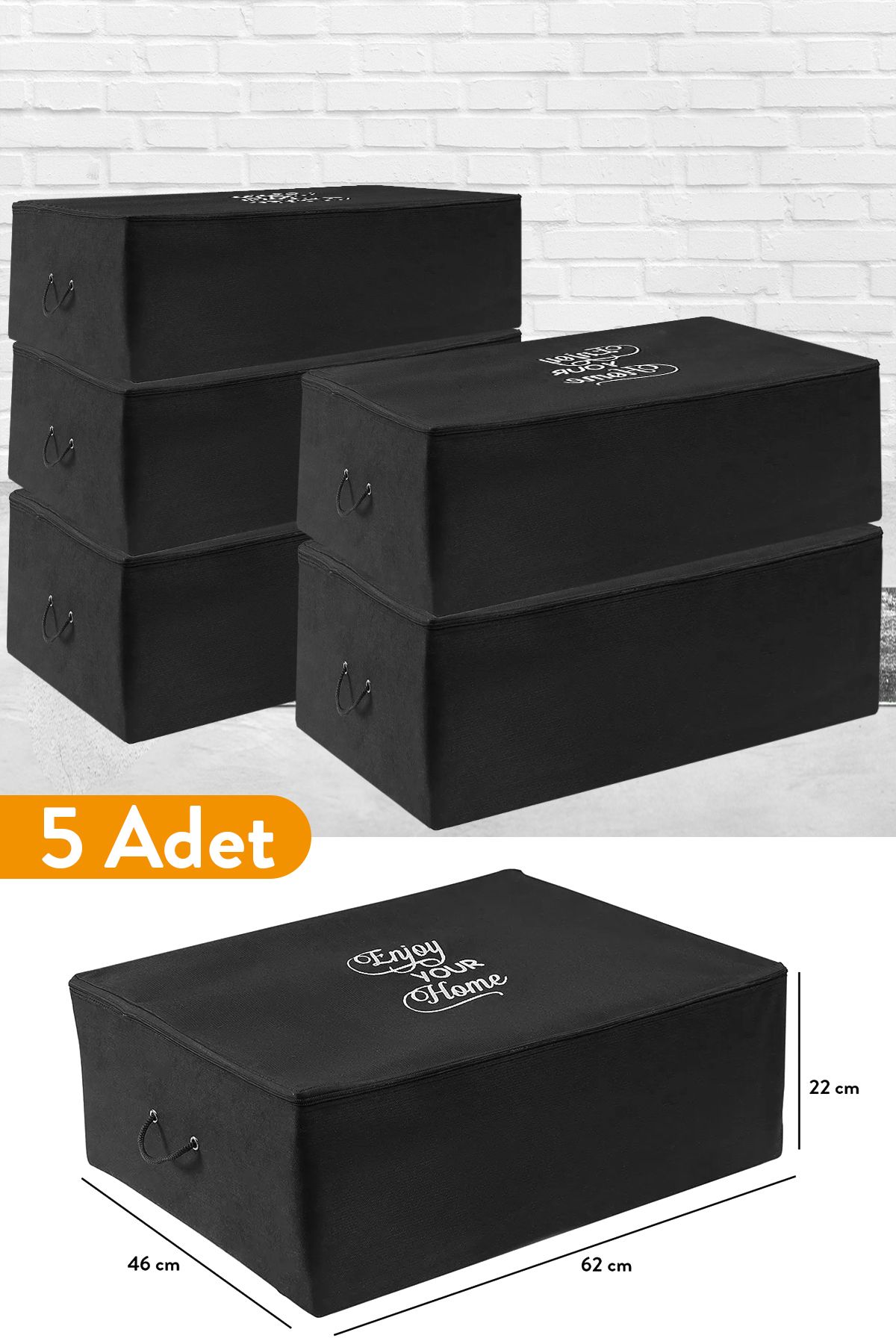 teknotrust 5 Adet Büyük Boy Siyah Baza Altı Hurç 62x46x22 cm, Pratik ve Şık Depolama Çözümü