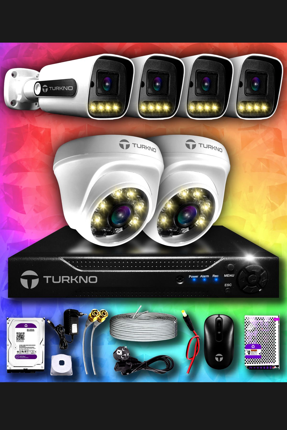 Turkno 6 Kameralı Navie 2 Iç Kamera Set 500 Gb Hdd Full Hd Renkli Gece Görüşlü Güvenlik Kamerası Sistemi