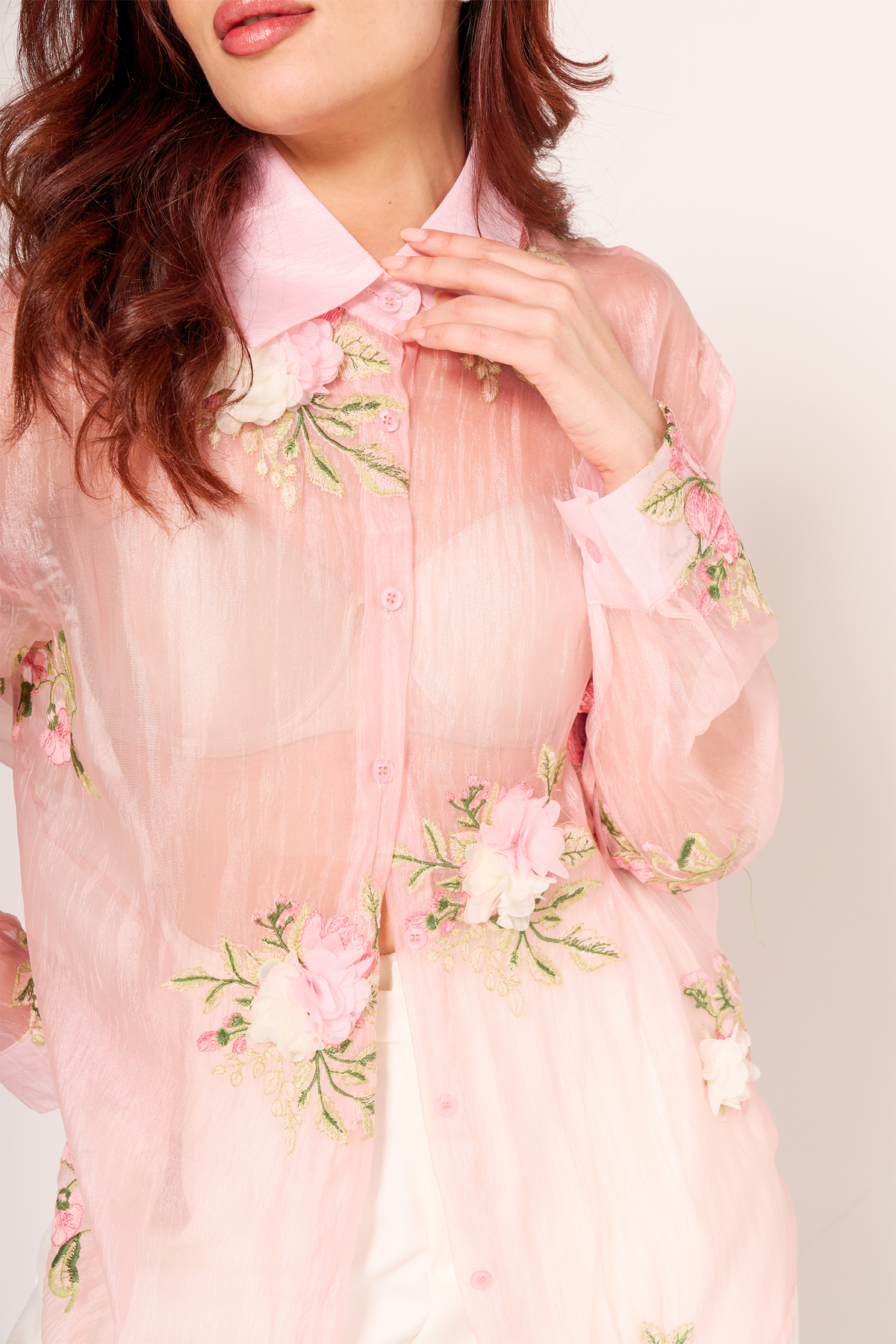 ALOFA  Floral Detaylı Tül Gömlek - Görsel 3