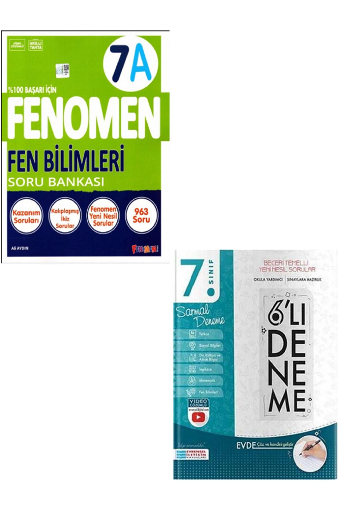 Evrensel İletişim Yayınları 7.Sınıf Fenomen 7A Fen Bilimleri Soru Bankası + 7.Sınıf Evrensel 6'Lı Sarmal Deneme / 2 KİTAP SET
