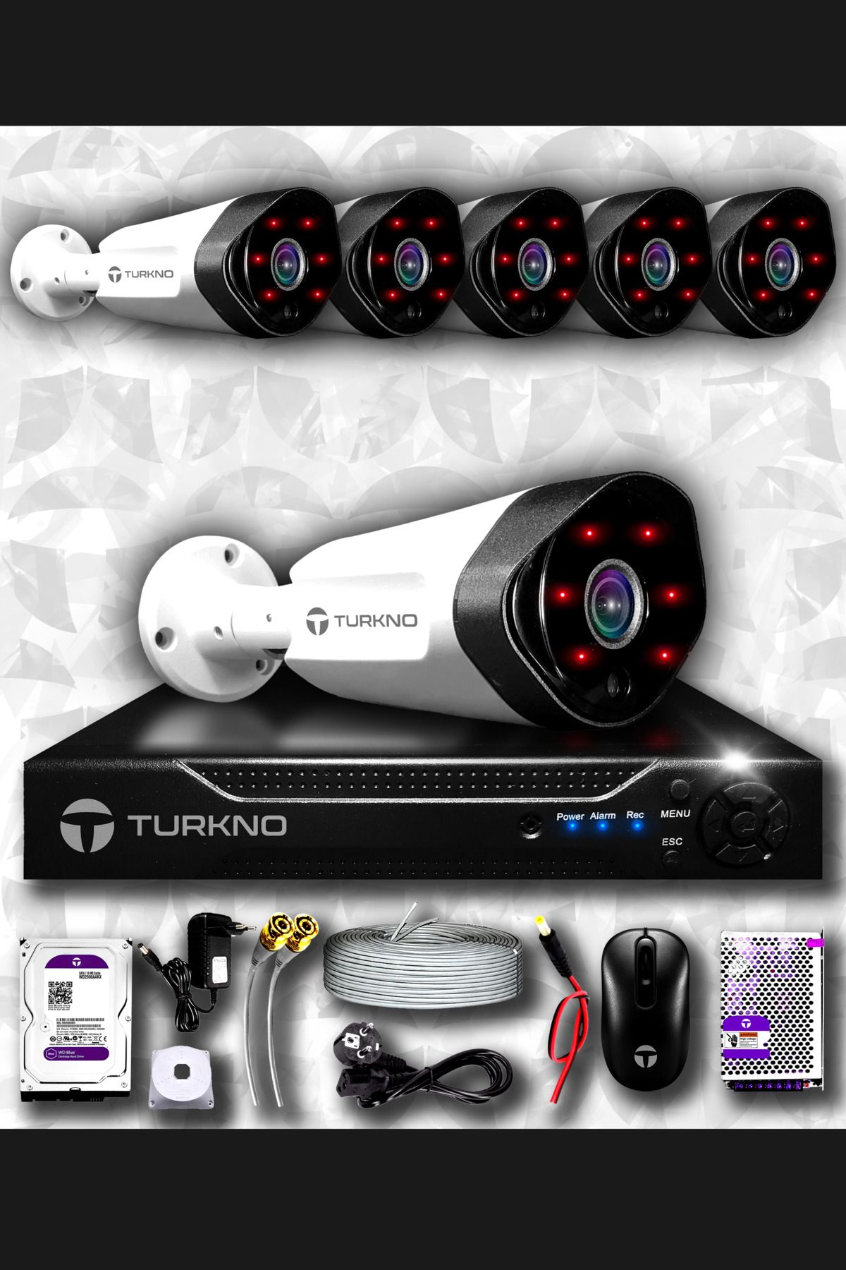 Turkno 6 Kameralı Galia 6 Dış Kamera Set 100 Gb Hdd Full Hd Gece Görüşlü Güvenlik Kamerası Sistemi