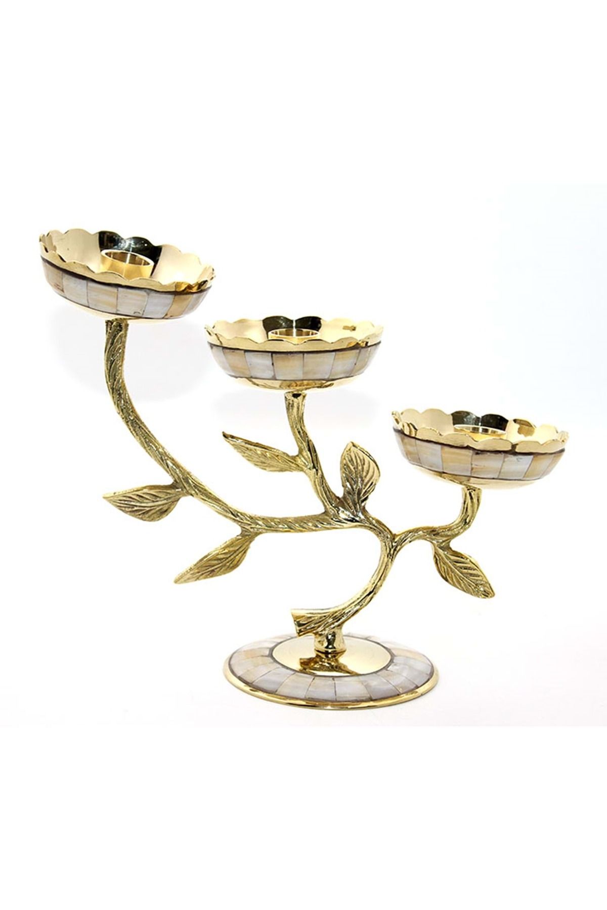 Store Pirinç Sedefli 3'Lü Şamdan 19*25 Cm