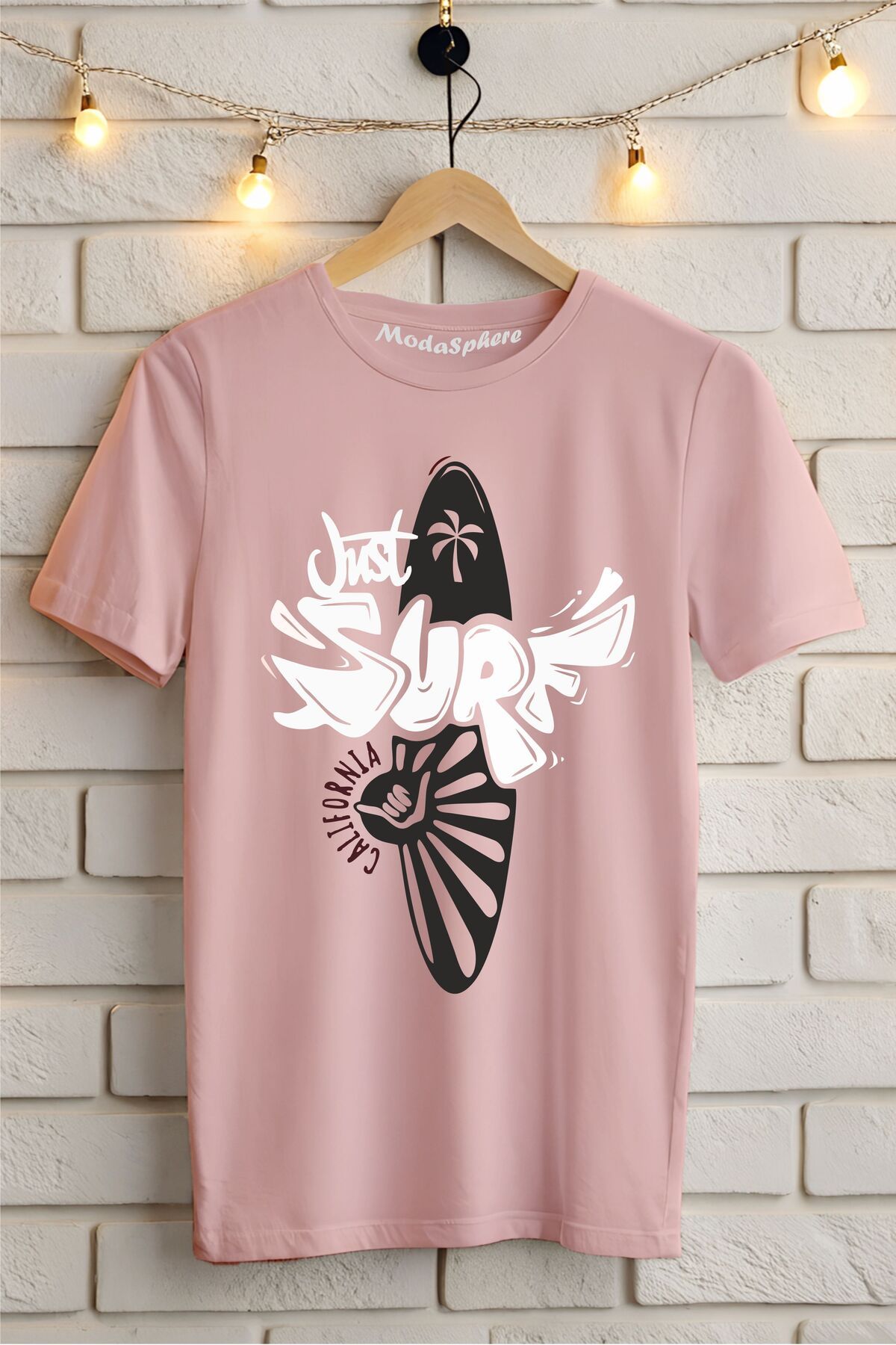 ModaSphere JUST SURF Baskılı Unisex Oversize Tişört