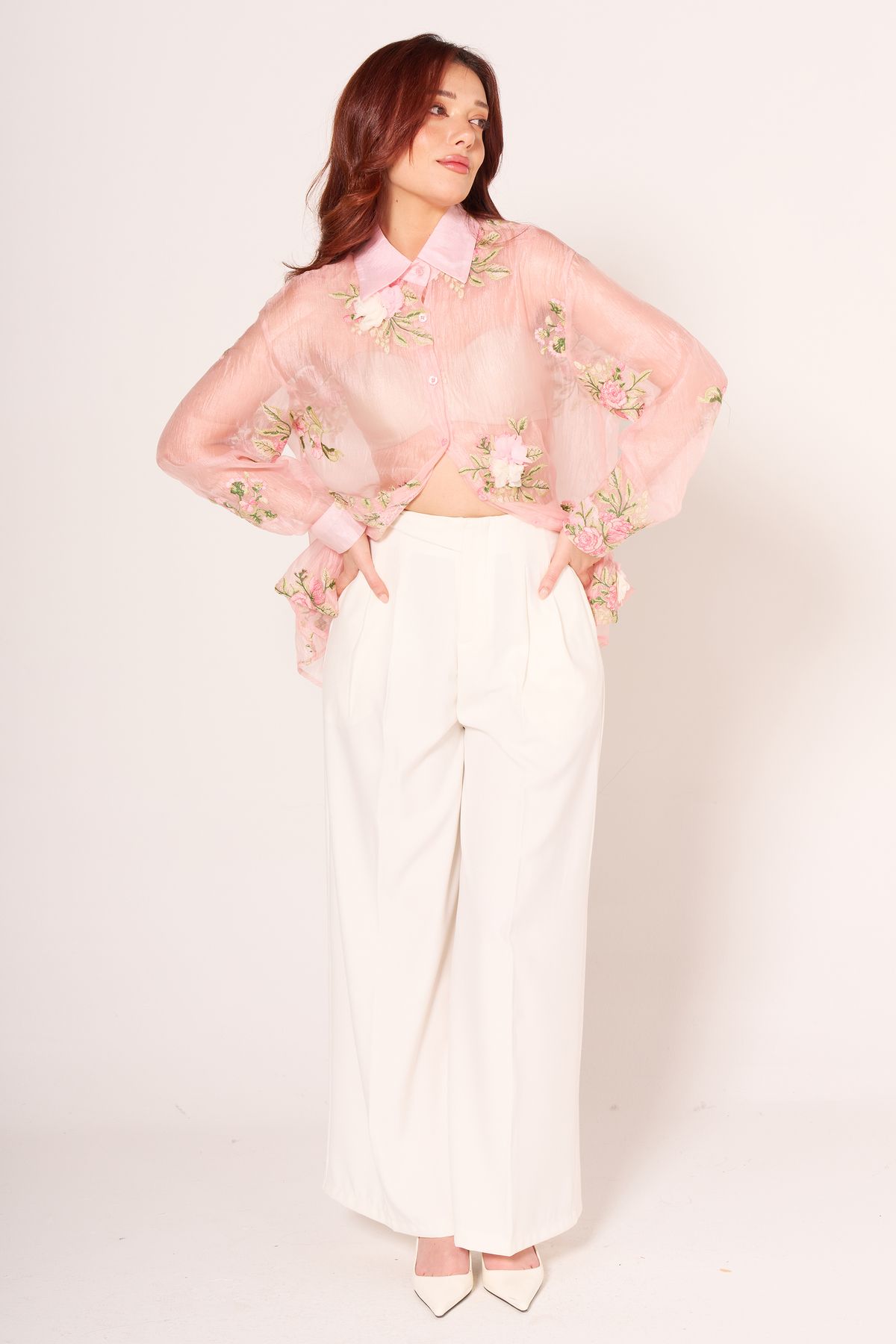 ALOFA Floral Detaylı Tül Gömlek