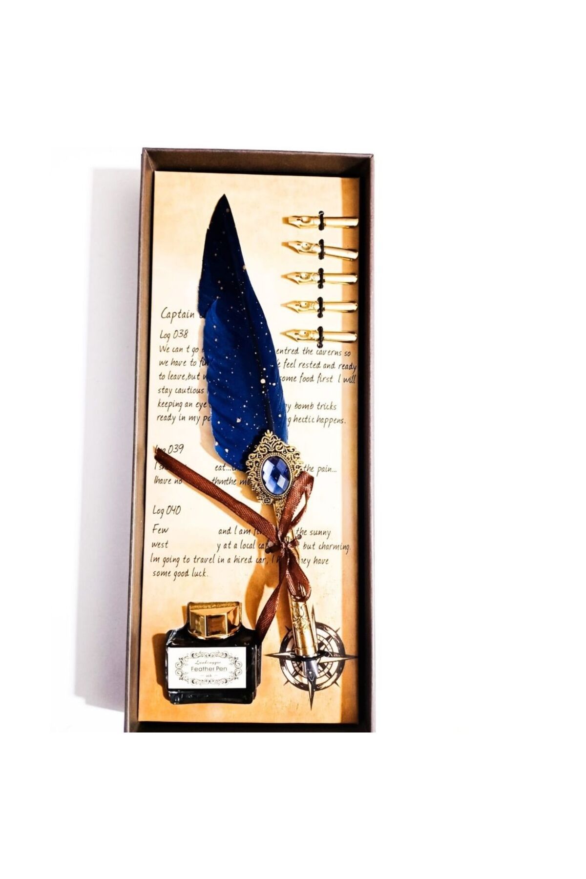 gifttime Kişiye Özel Retro Tüylü Divit Kalem Seti - Özel Kutulu Yazı Kalemi ve Mürekkep Seti