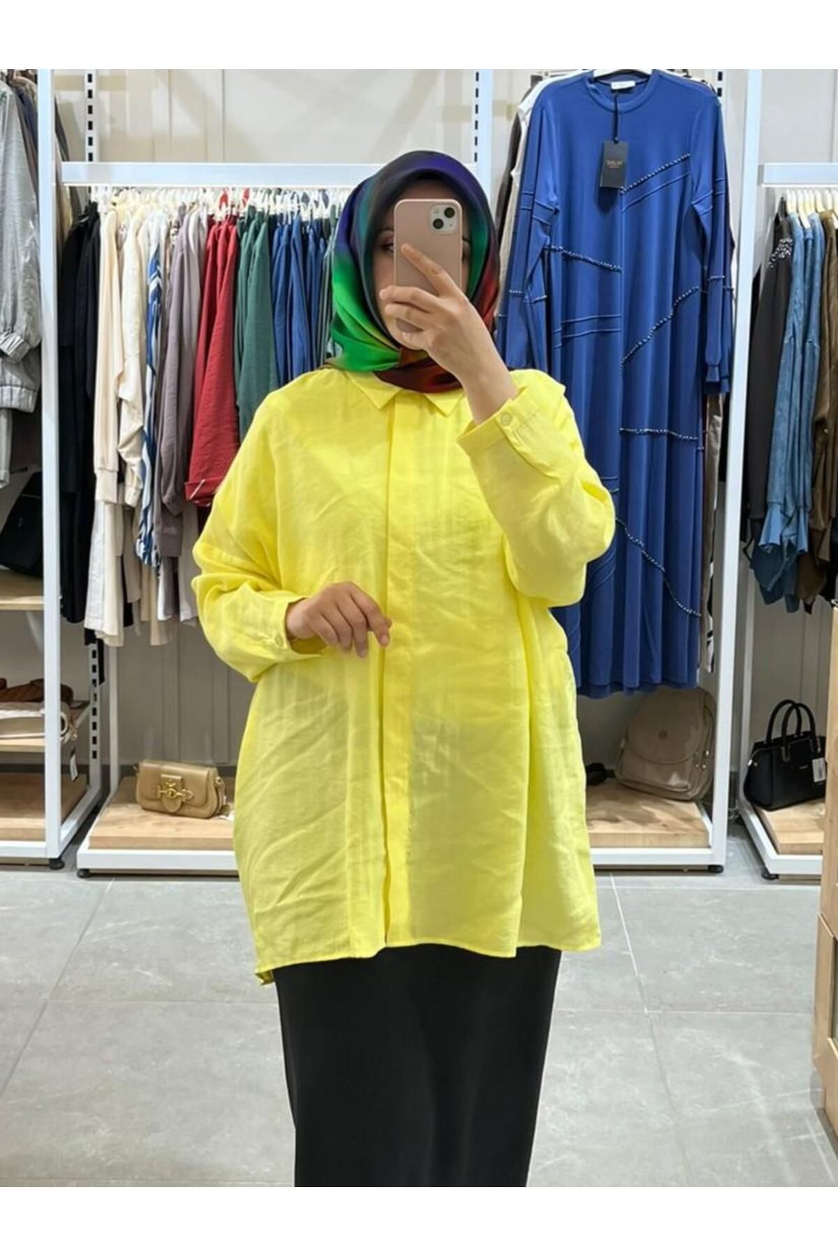 Nuss Oversize Düğmeli Gömlek Sarı 3001