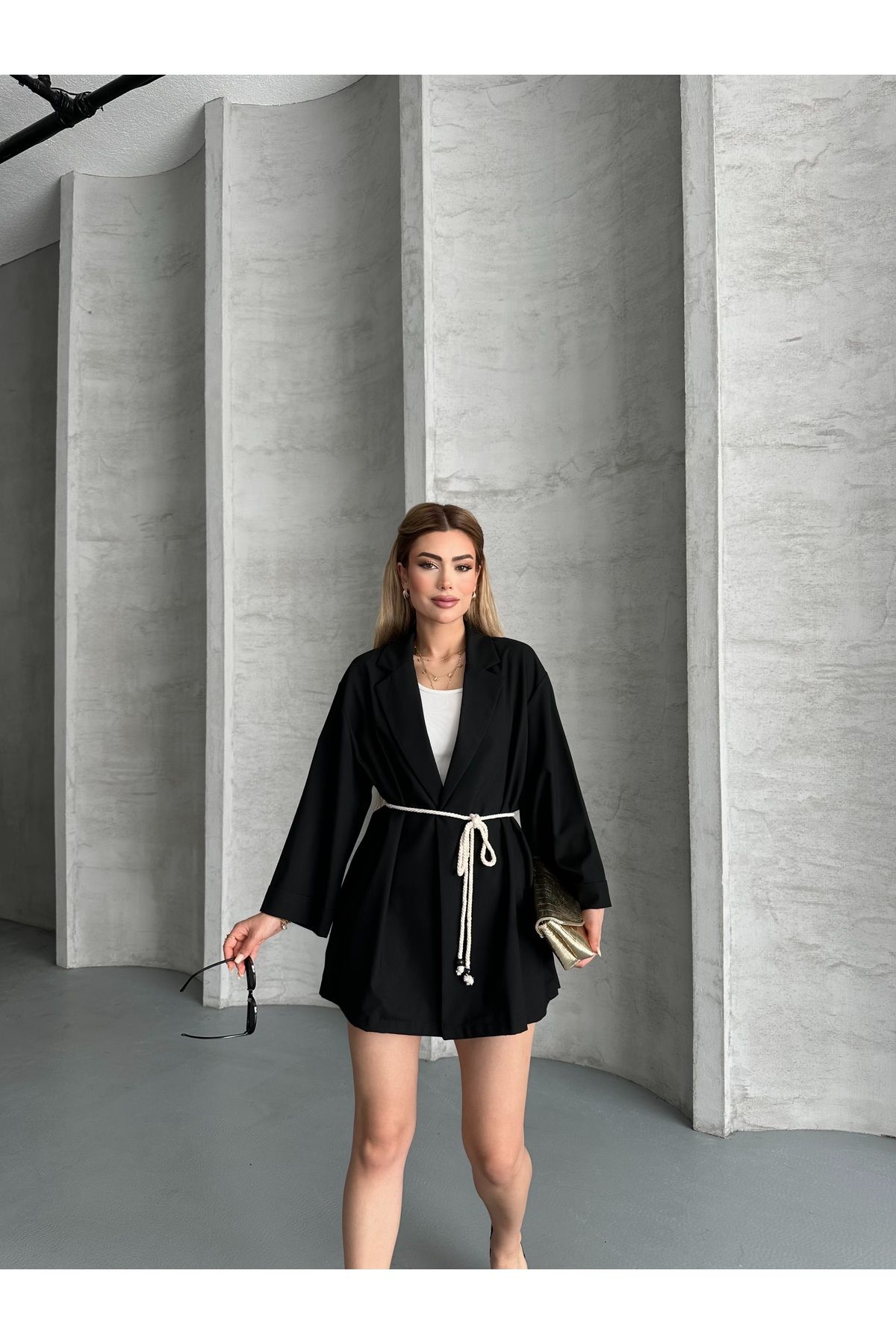 solena sln Kadın Yeni Sezon Bel Bağlama Detaylı Kimono Blazer Ceket