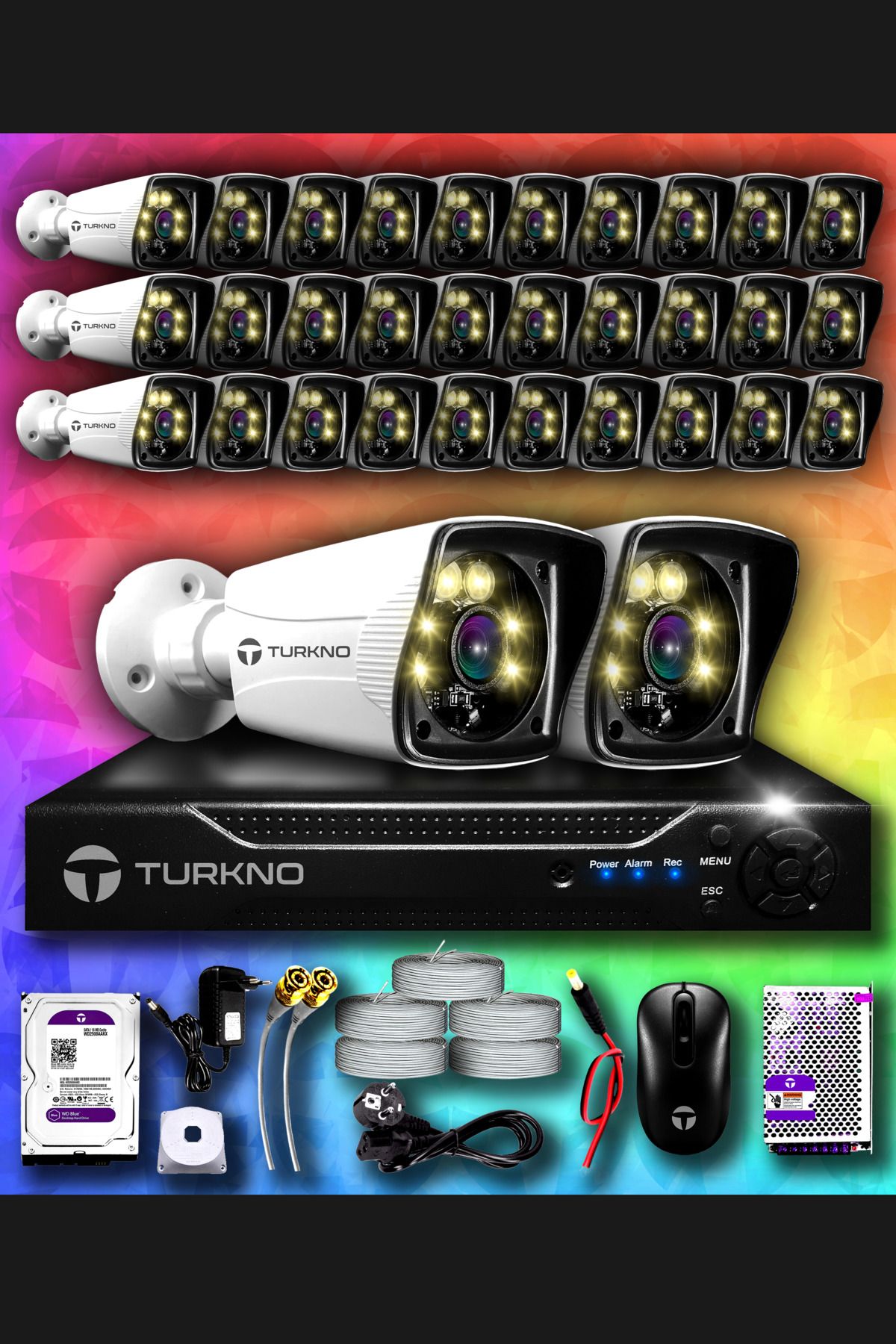 Turkno 32 Kameralı Karie 32 Dış Kamera Set 500 Gb Hdd Full Hd Renkli Gece Görüşlü Güvenlik Kamerası Sistemi