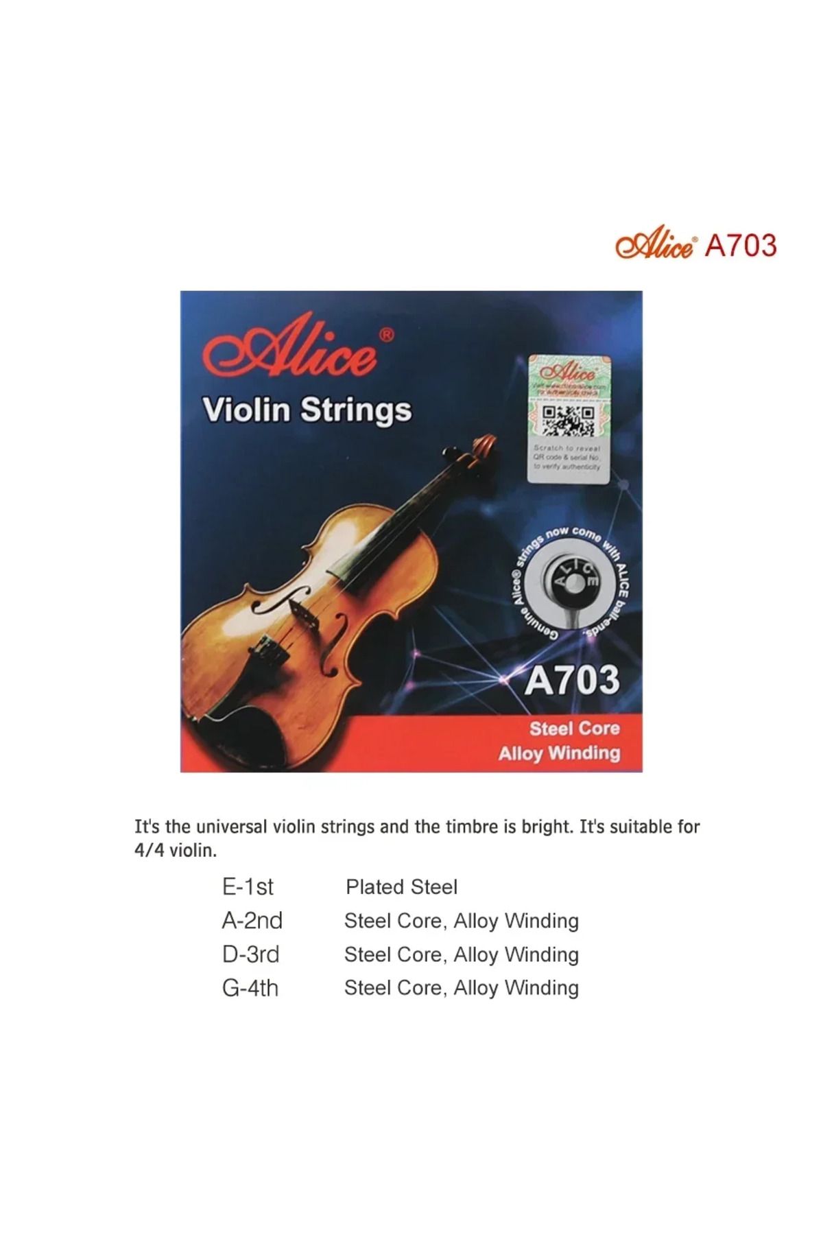 Choice-Alice A703 Violin Strings Plated Steel Alloy Winding With 4 pieces Strings Set E/A/D/G Practice U... 5