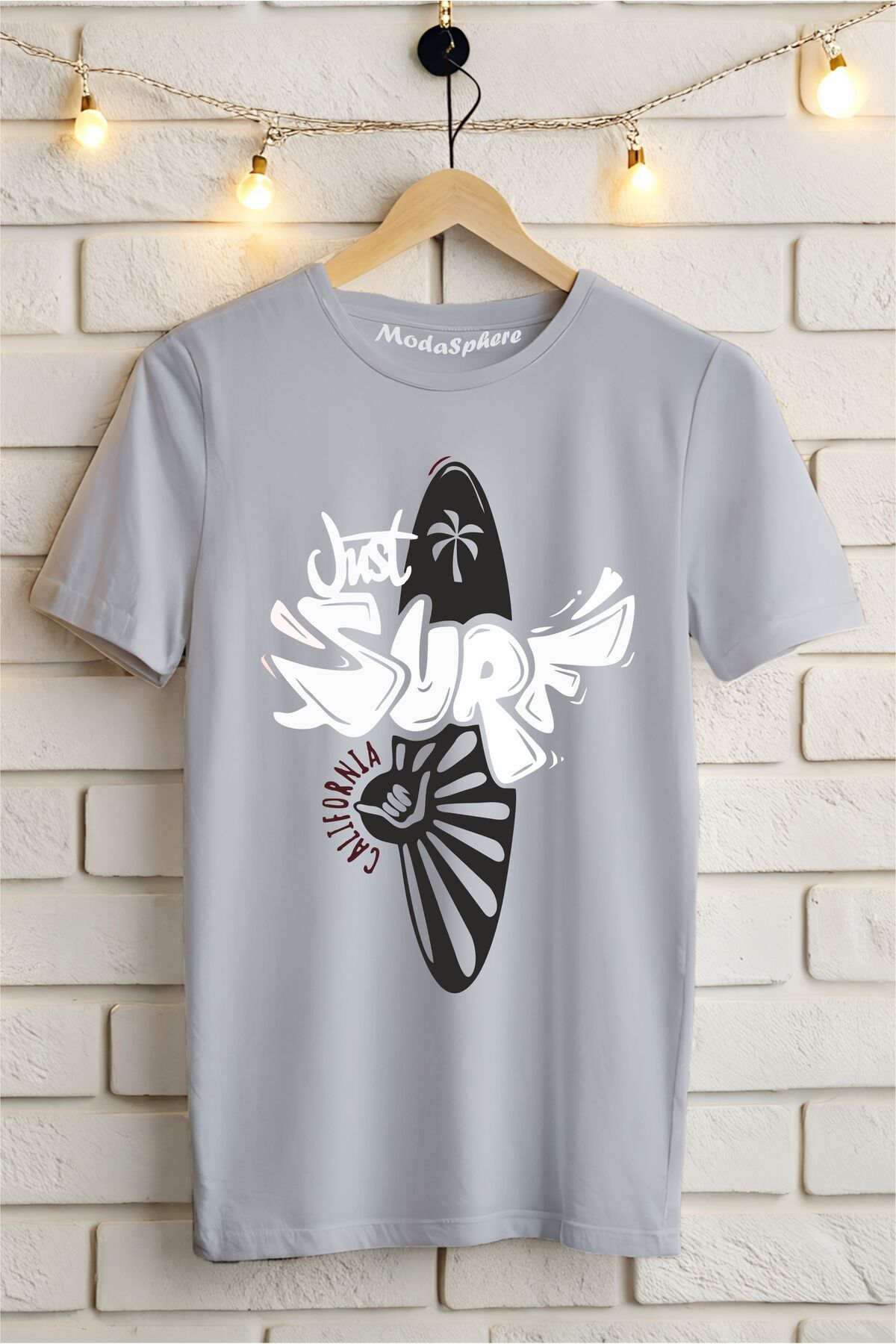 ModaSphere JUST SURF Baskılı Unisex Oversize Tişört