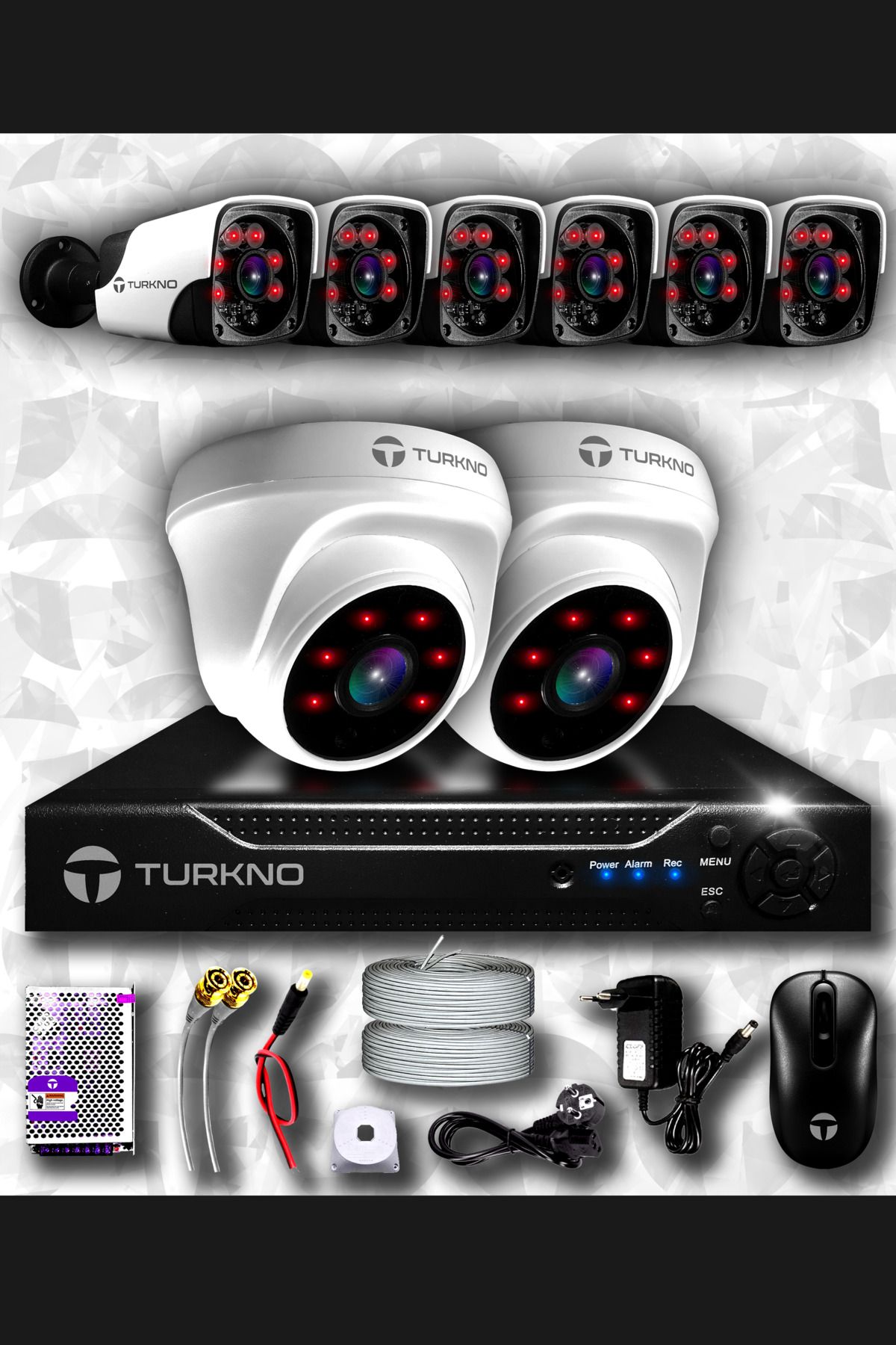 Turkno 8 Kameralı Pania 2 Iç Kamera Set Hdd'siz Full Hd Gece Görüşlü Güvenlik Kamerası Sistemi