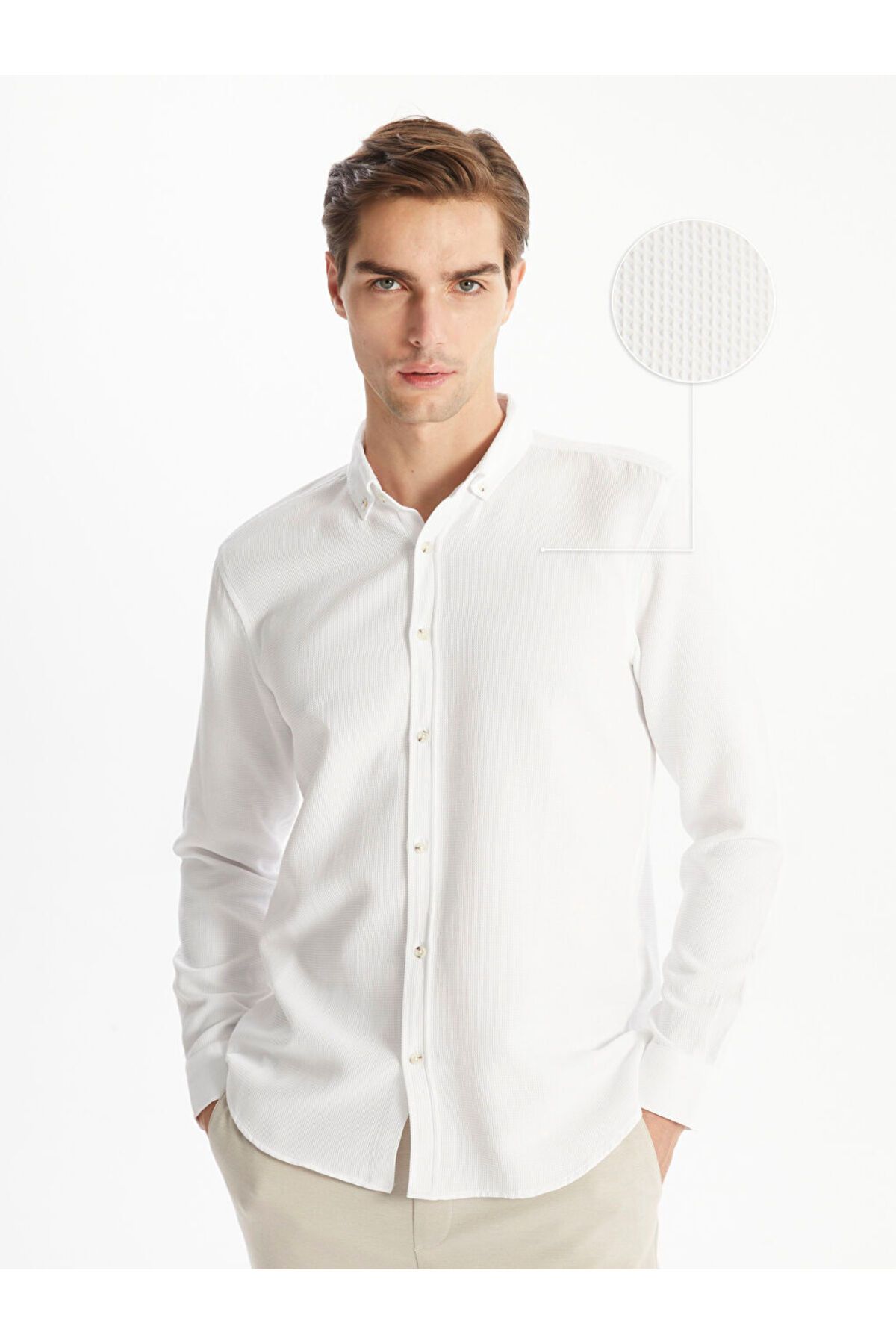 LC Waikiki LCW Slim Fit Uzun Kollu Armürlü Erkek Dokulu Gömlek