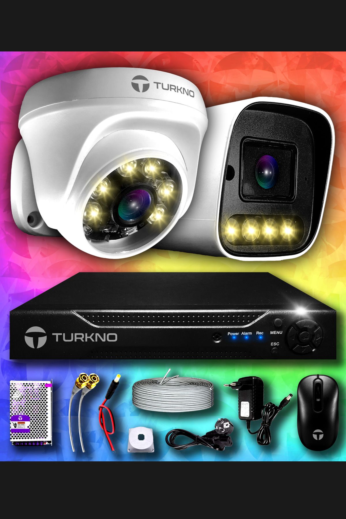 Turkno 2 Kameralı Navie 1 Iç Kamera Set Hdd'siz Full Hd Renkli Gece Görüşlü Güvenlik Kamerası Sistemi