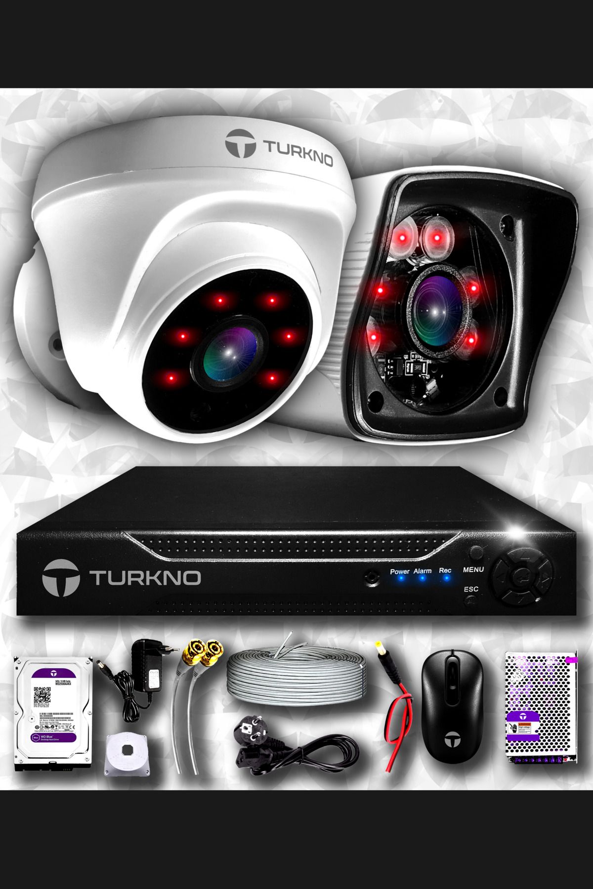 Turkno 2 Kameralı Karia 1 Iç Kamera Set 100 Gb Hdd Full Hd Gece Görüşlü Güvenlik Kamerası Sistemi