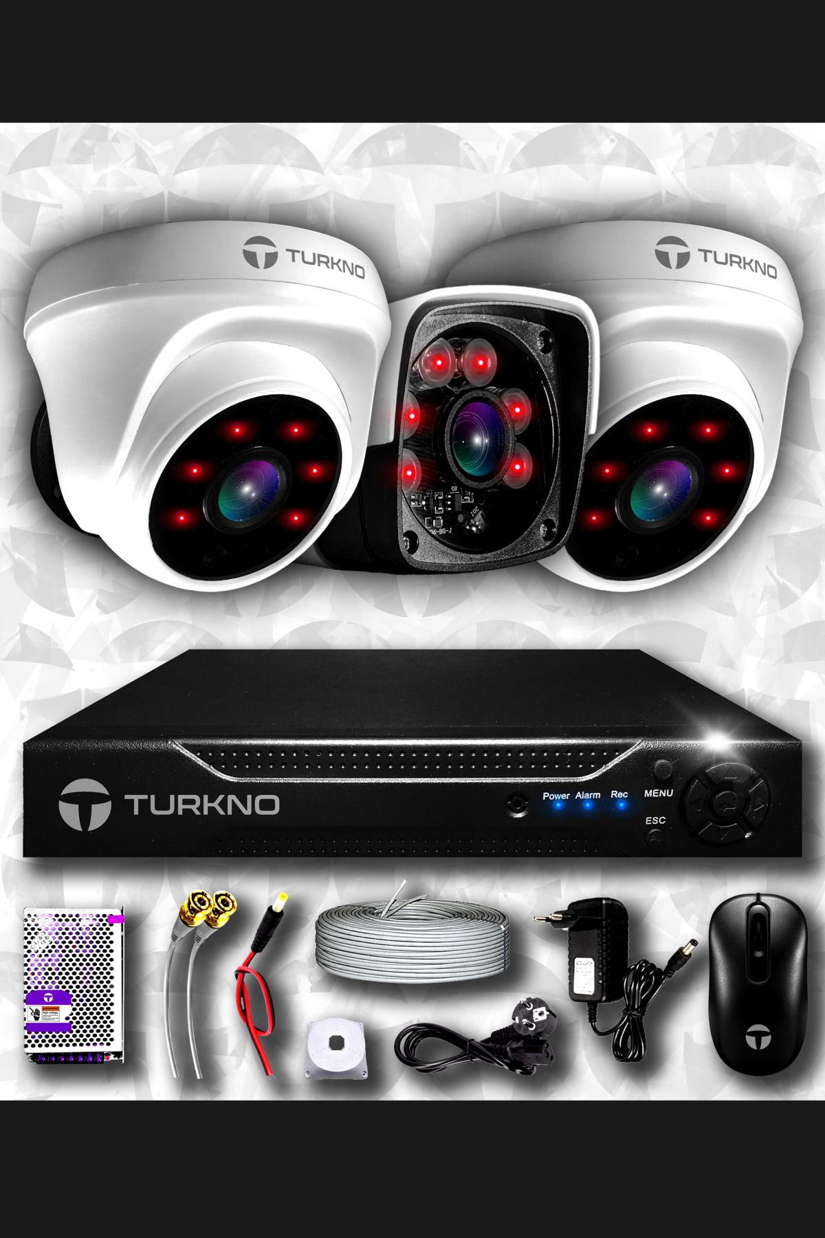 Turkno 3 Kameralı Pania 2 Iç Kamera Set Hdd'siz Full Hd Gece Görüşlü Güvenlik Kamerası Sistemi