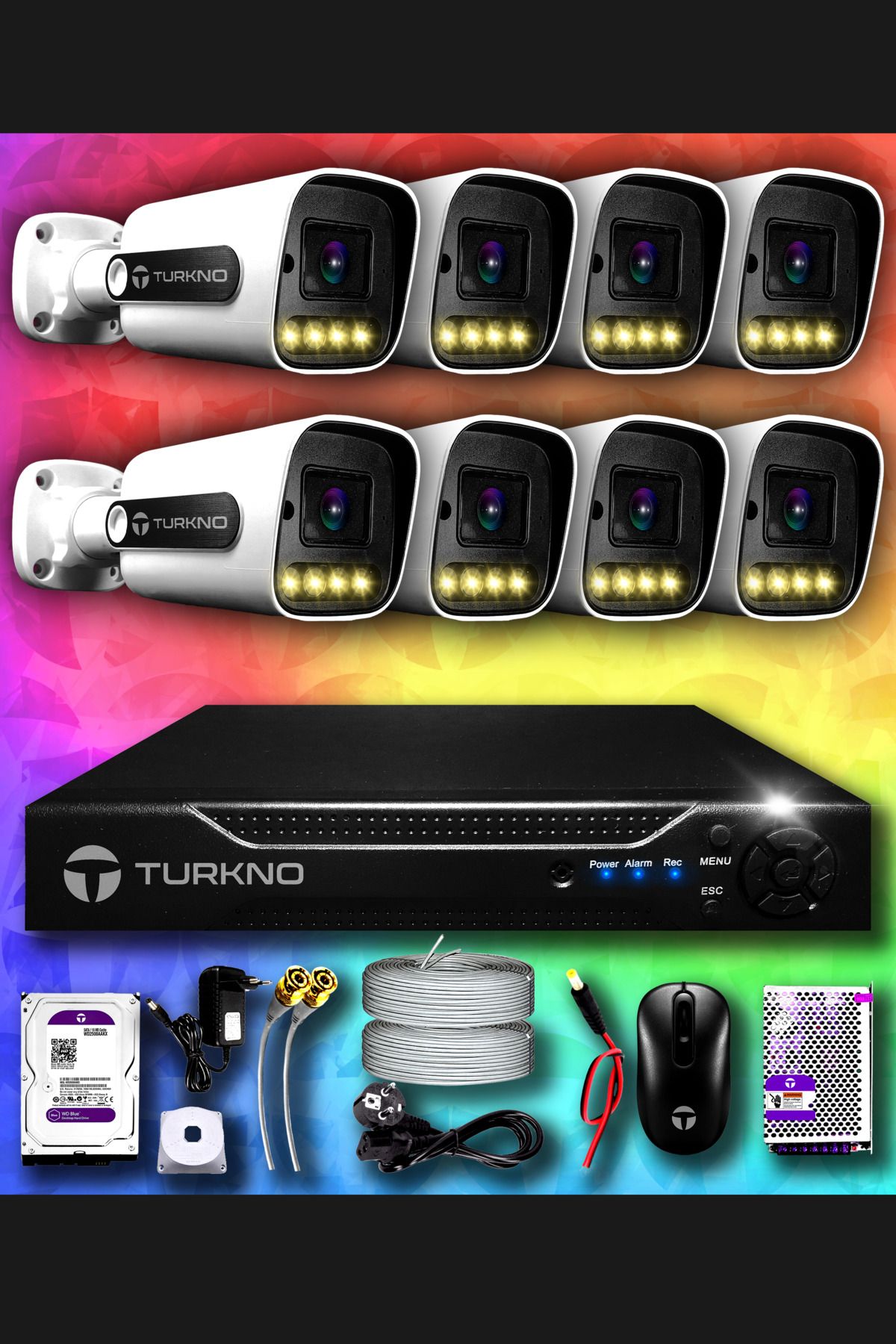 Turkno 8 Kameralı Navie 8 Dış Kamera Set 2 Tb Hdd Full Hd Renkli Gece Görüşlü Güvenlik Kamerası Sistemi