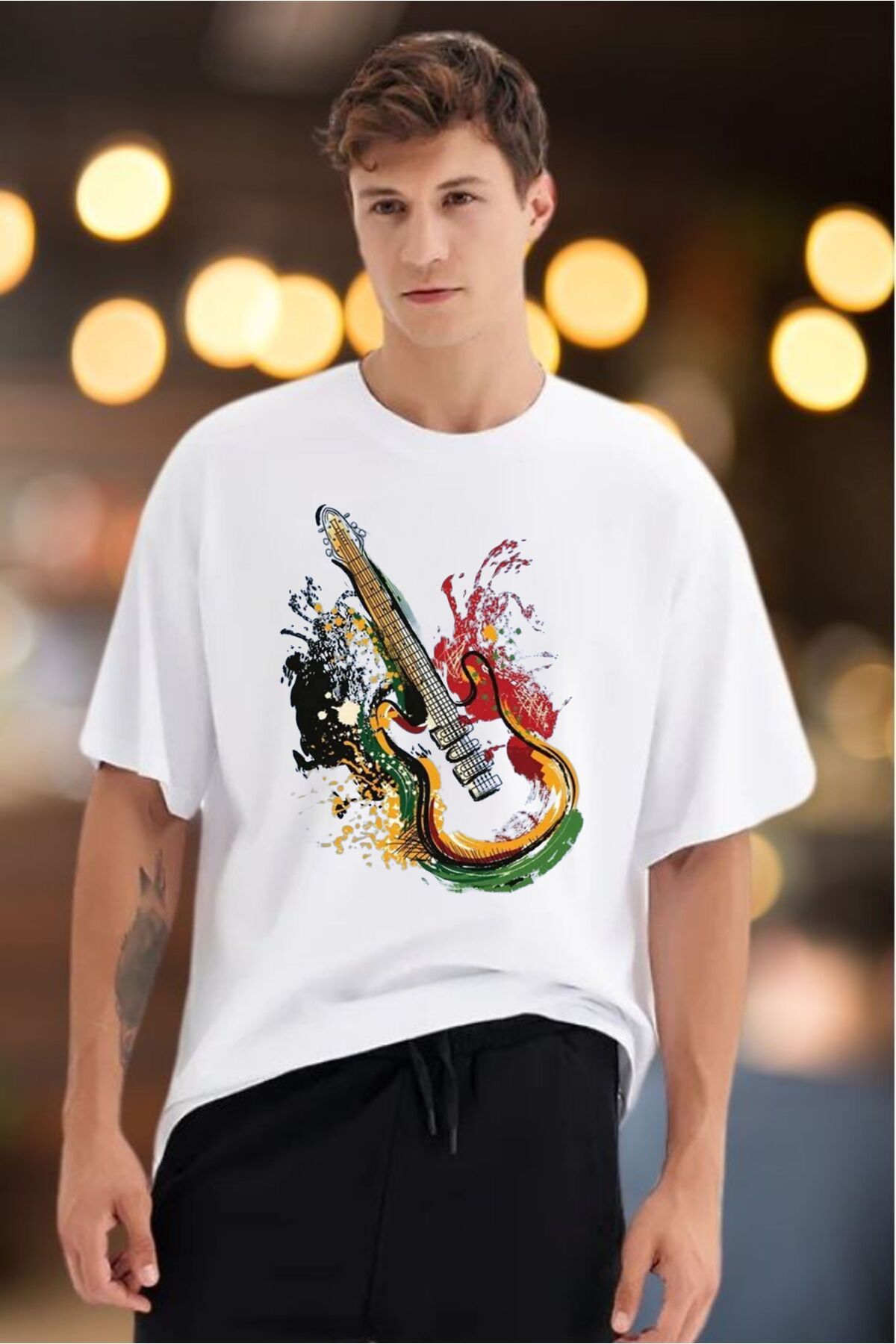ModaSphere Gitar Baskılı Unisex Oversize Tişört