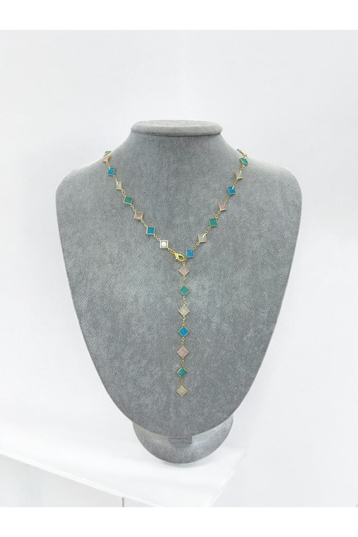 Esdem Accessories Pastel renkli Y kolye kare