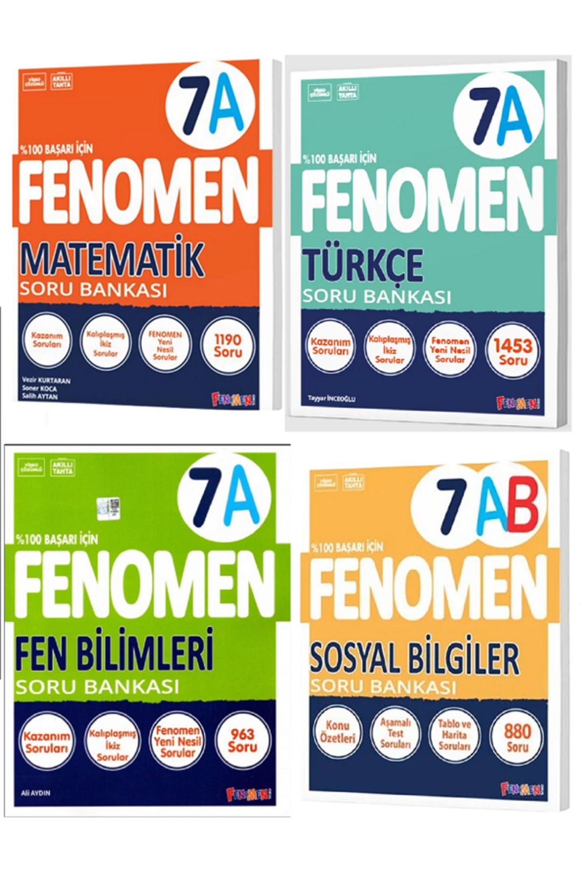 Evrensel İletişim Yayınları 7.Sınıf Fenomen 7A Matematik + 7A Türkçe + 7A Fen Bilimleri + 7A Sosyal Bil Soru Bankaları / 4 KİTAP