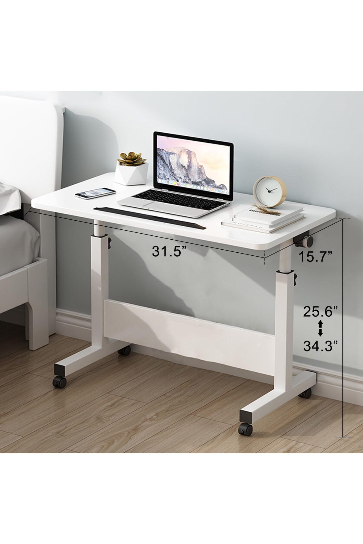 Generic-Rolling Desk Adjustable Height,Rolling Computer Cart,Portable Laptop Desk,Small Adjustable Home Offi 3
