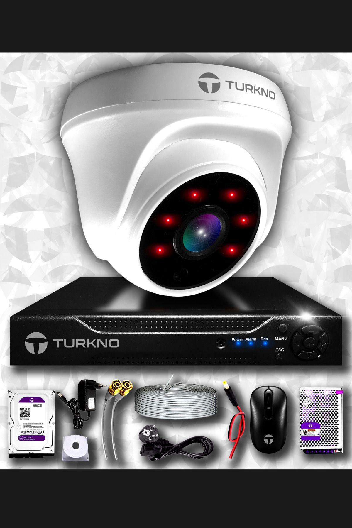 Turkno 1 Kameralı Domia 1 Iç Kamera Set 100 Gb Hdd Full Hd Gece Görüşlü Güvenlik Kamerası Sistemi