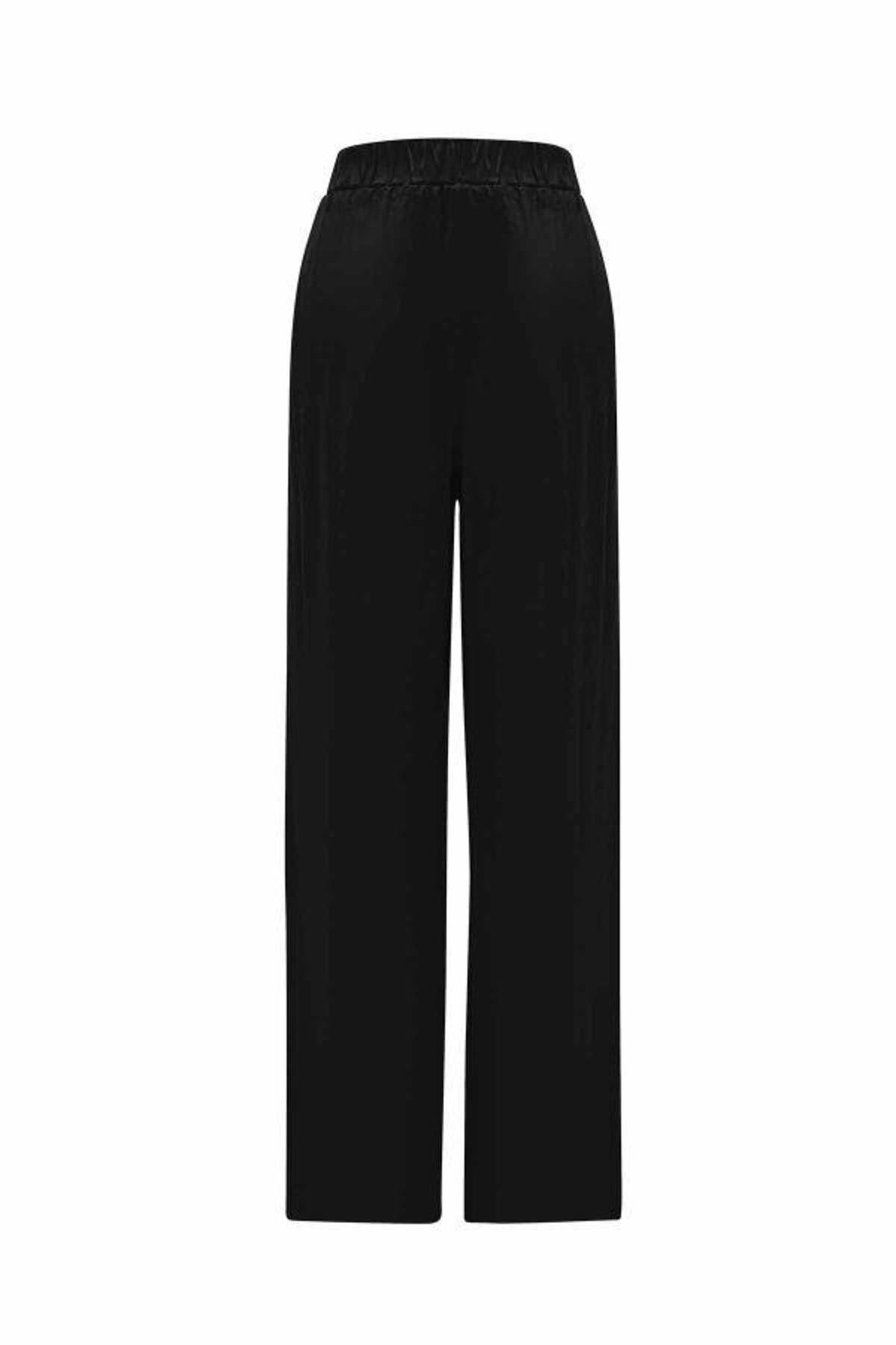 MISS DALIDA Siyah Beli Lastikli Bol Paça Cupro Pantolon T25Y-7007