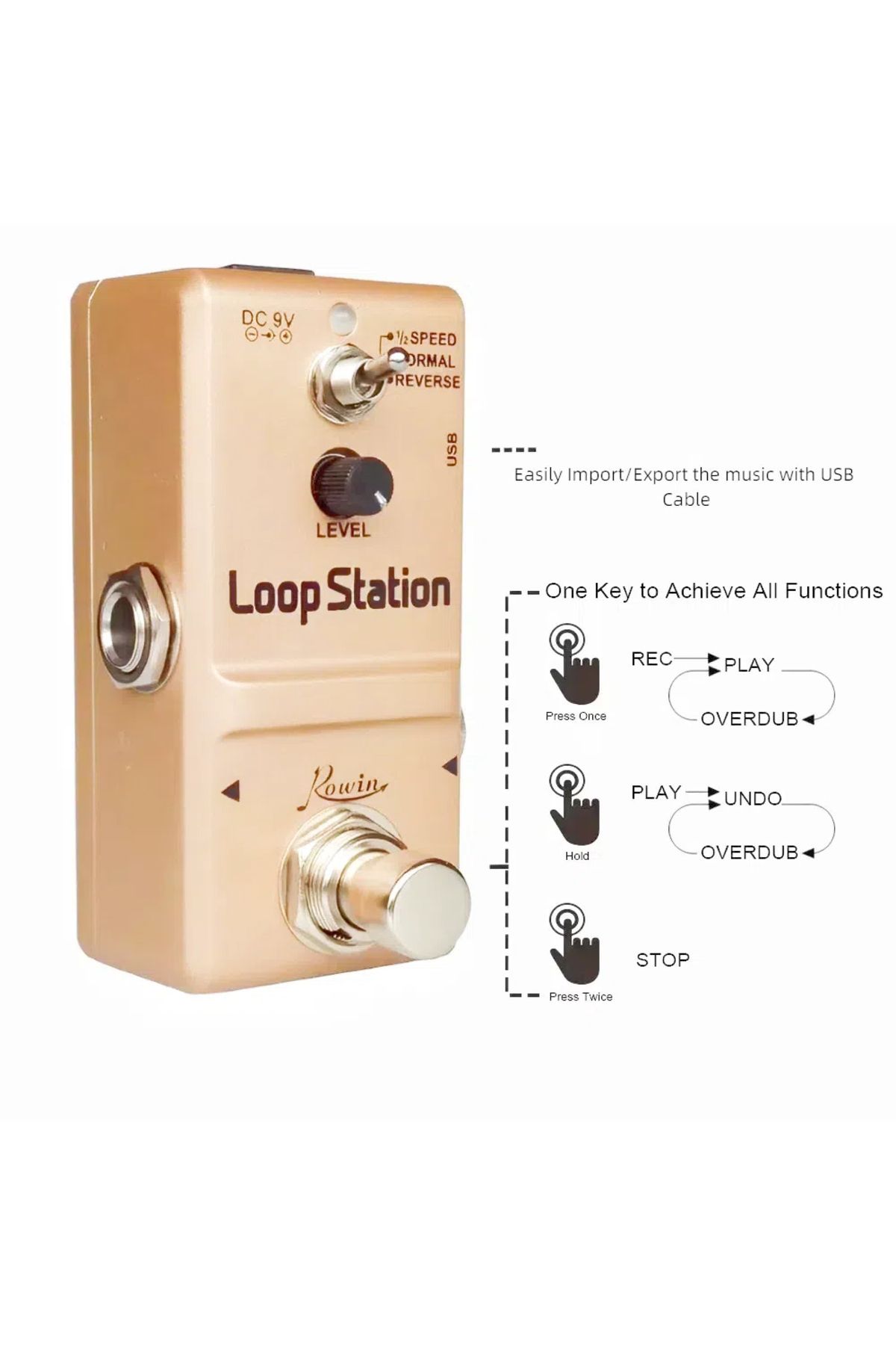 Choice-Rowin Mini Loop Station 48K Looper Pedal Unlimited Overdubs 10 Minutes of Looping, 1/2 time, and ... 3