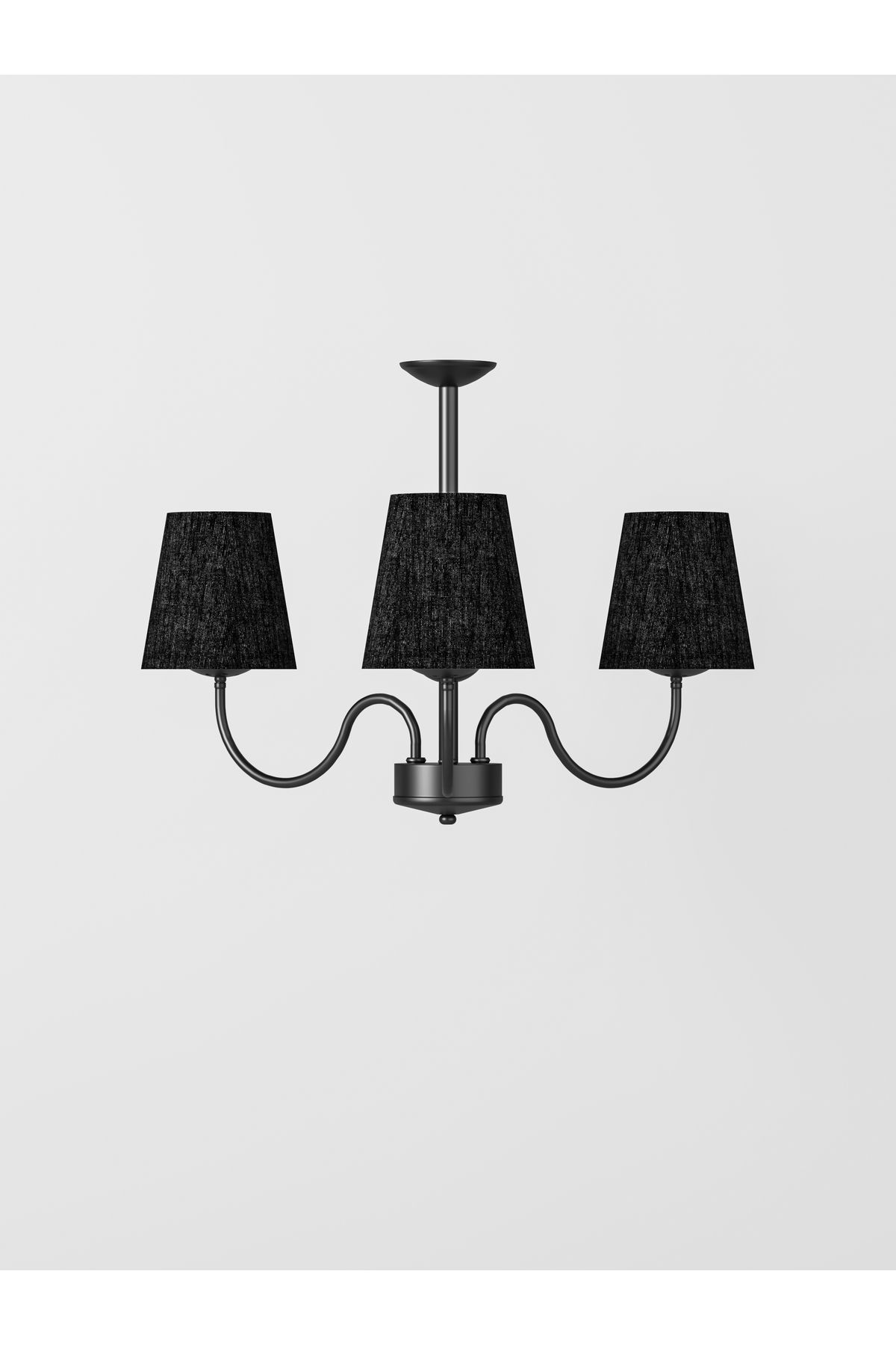 avizade Deluna 3'lü Siyah Modern Konik Abajur Şapkalı Metal Avize