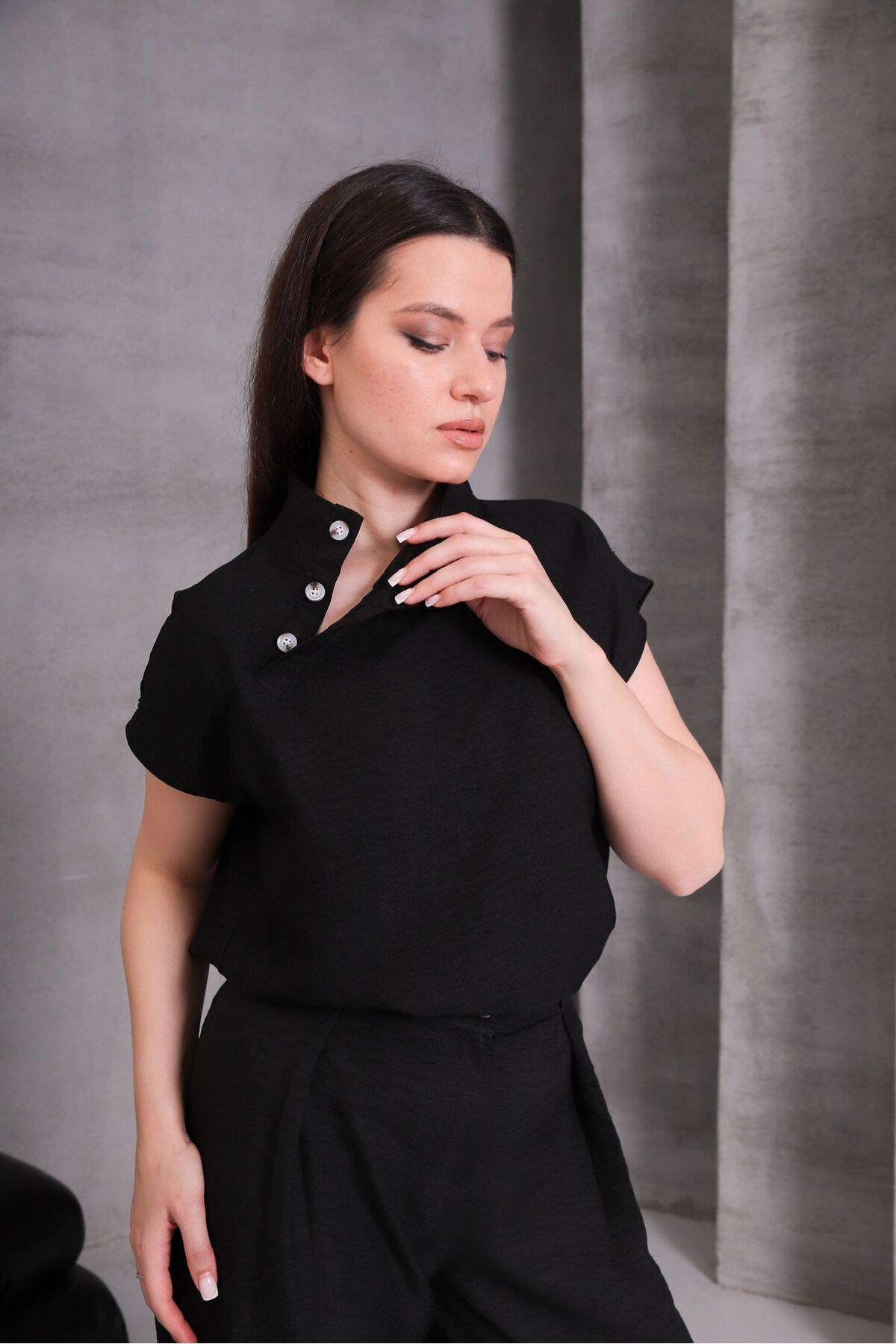 Store Yaka Düğmeli Alt Üst Takım