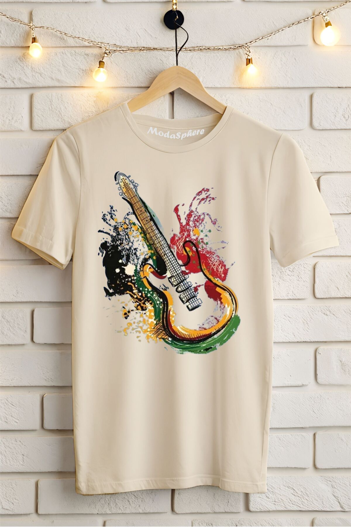 ModaSphere Gitar Baskılı Unisex Oversize Tişört