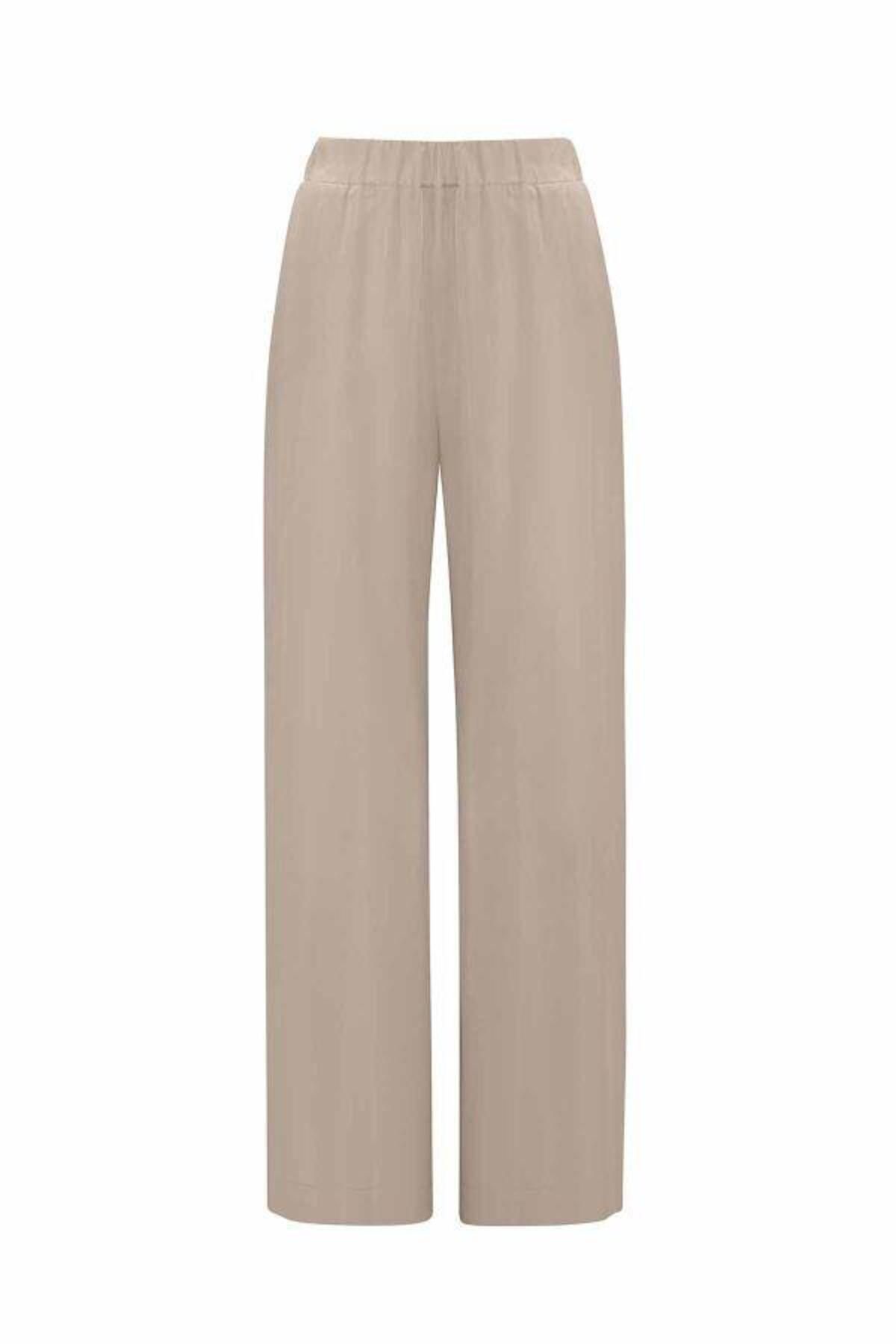 MISS DALIDA Vizon Beli Lastikli Bol Paça Cupro Pantolon T25Y-7007