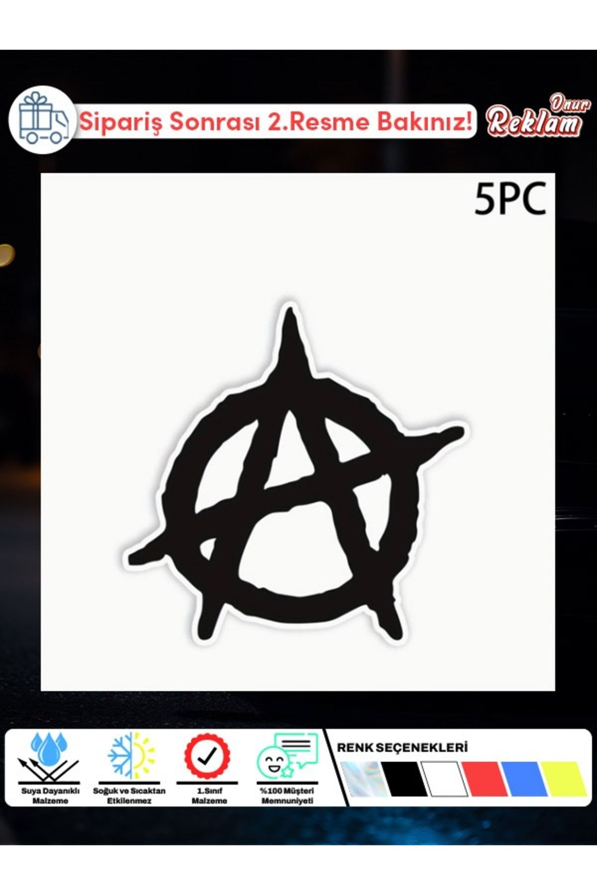 Onur Reklam Anarşi (Anarchy) Sembolü Sticker Seti – 5’li Paket | Suya Dayanıklı & 1. Sınıf Kalite