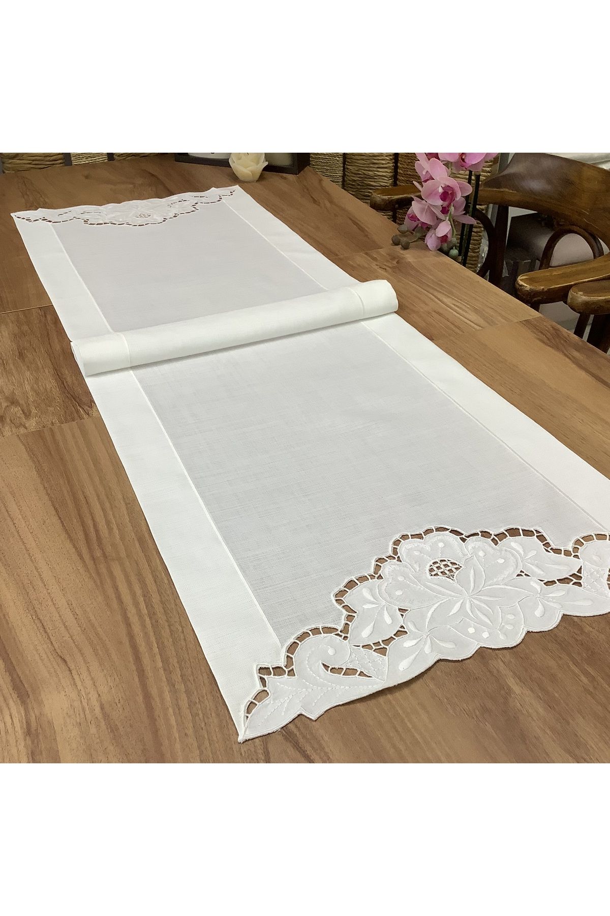 OYA home Beyaz iş li Runner - Kırık Beyaz -48*150 cm