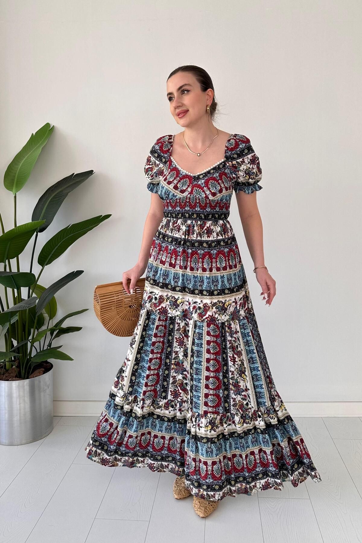 MaziButik Maksi Patchwork Elbise Renkli